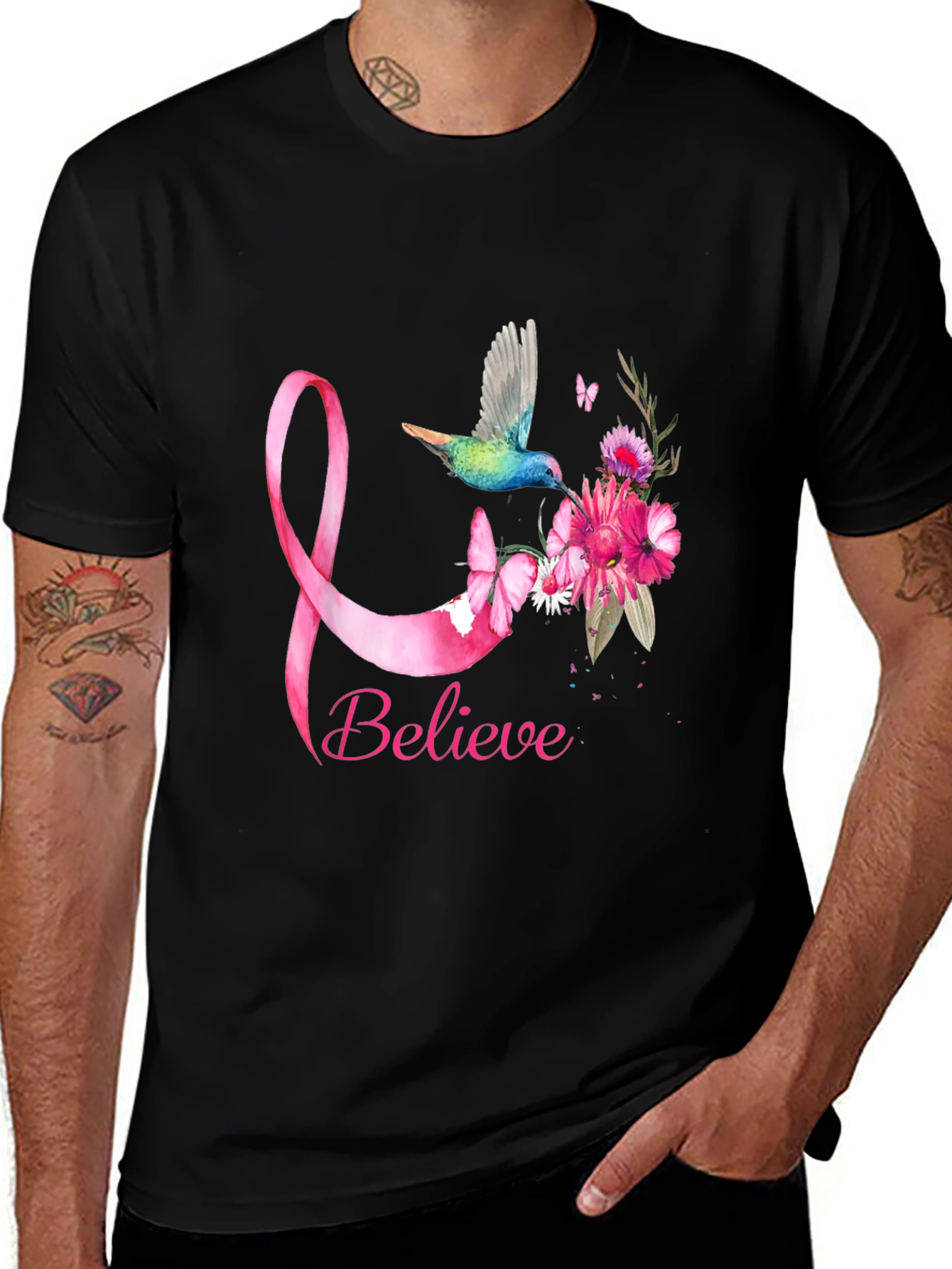 Believe Breast Cancer Awareness Hummingbird T-Shirt