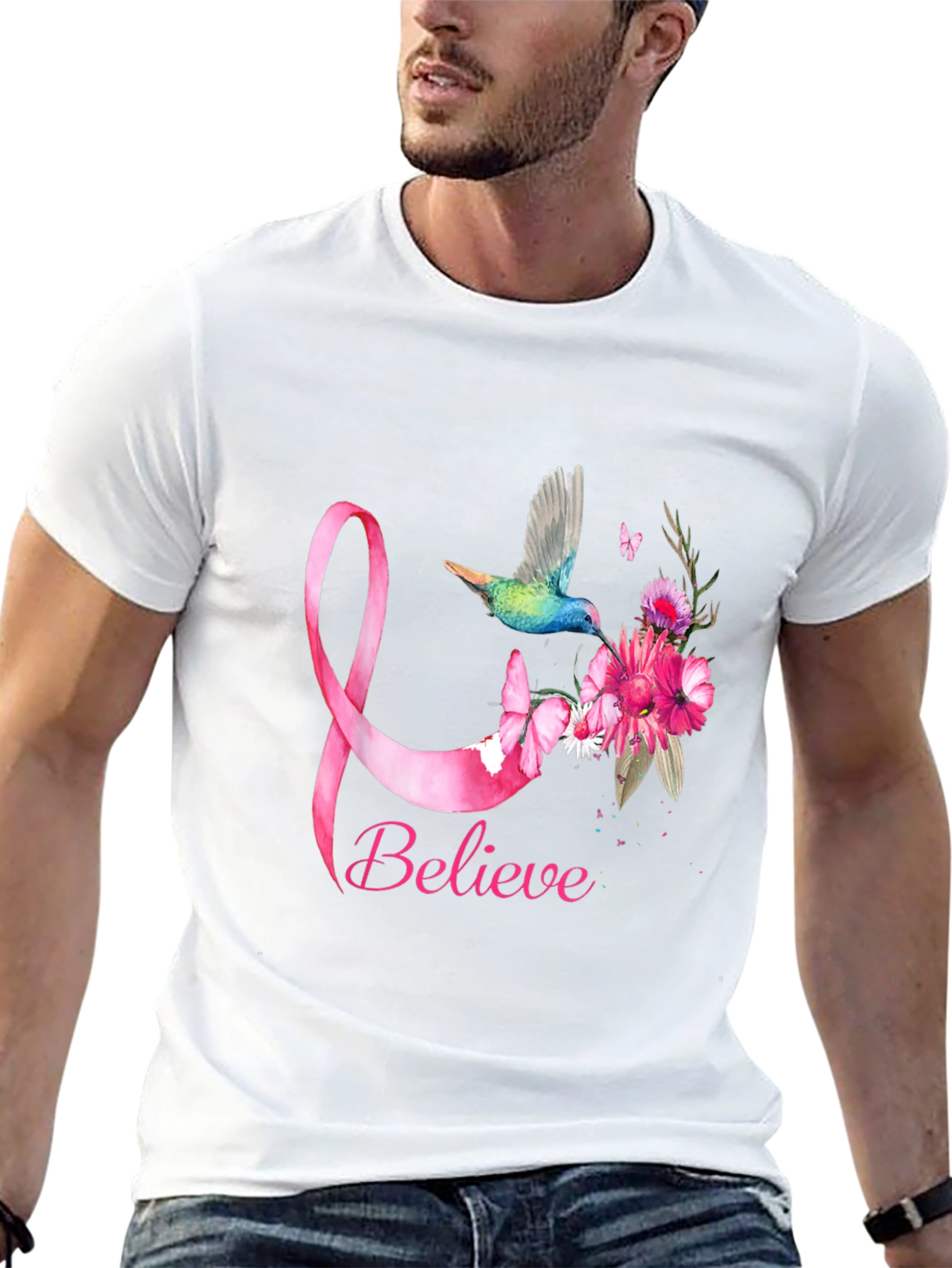 Believe Breast Cancer Awareness Hummingbird T-Shirt