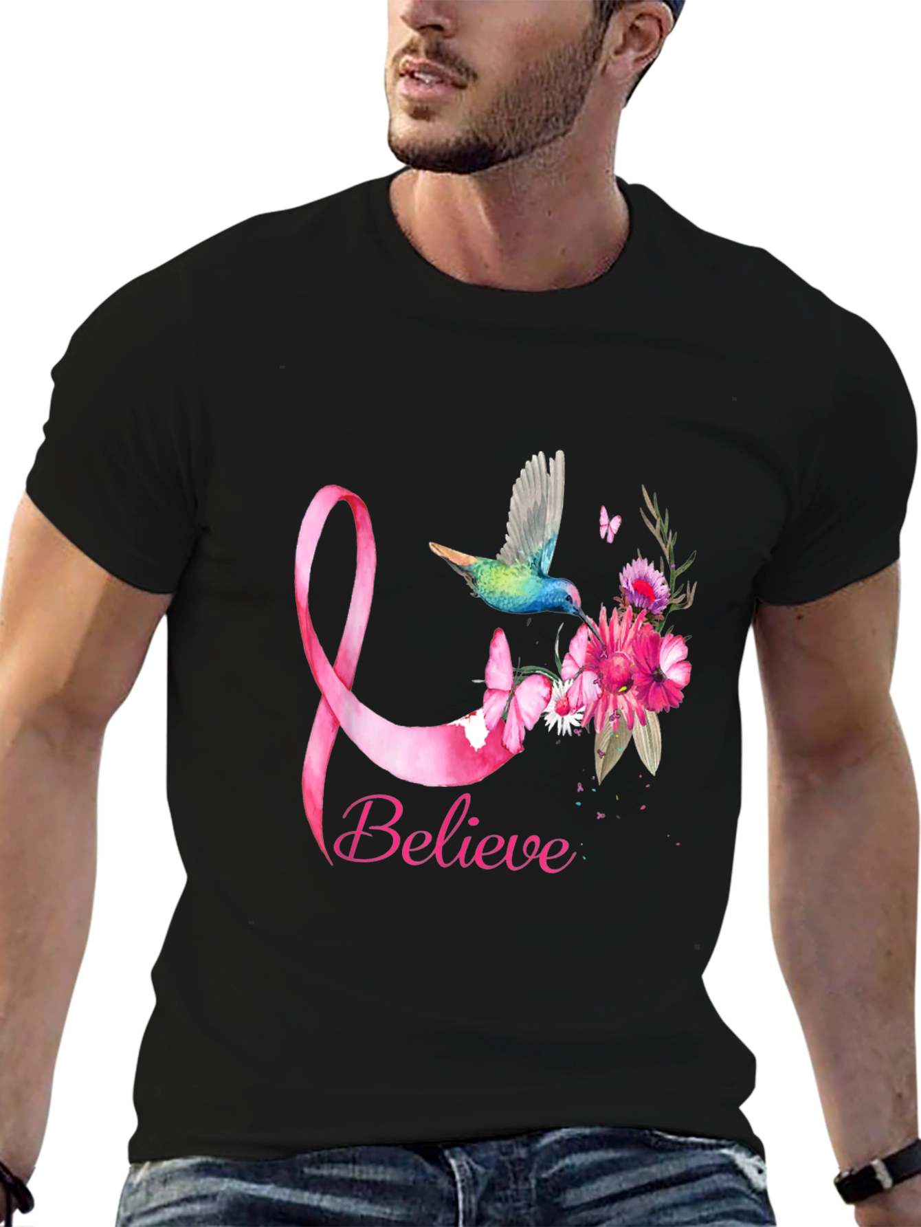 Believe Breast Cancer Awareness Hummingbird T-Shirt