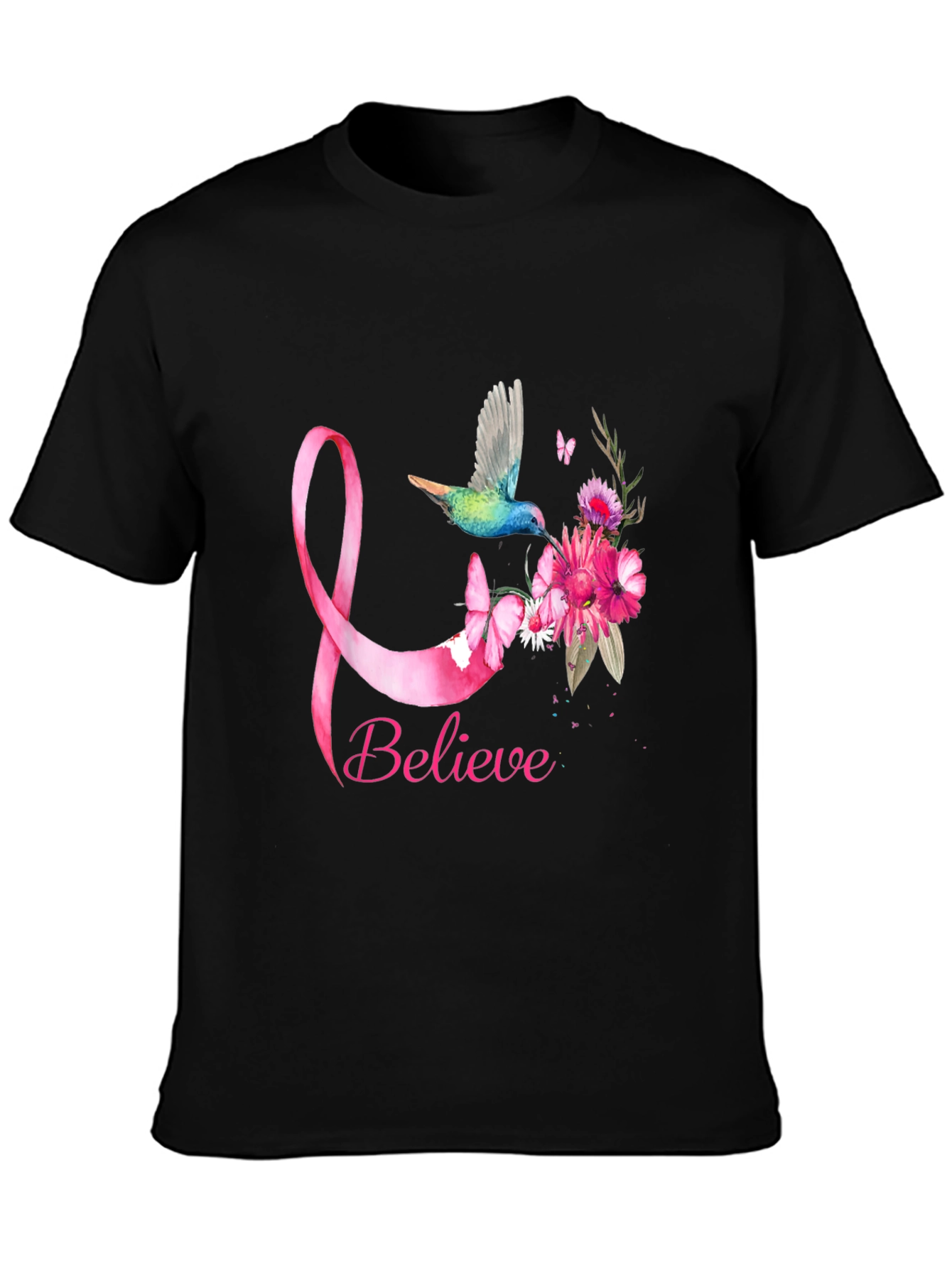 Believe Breast Cancer Awareness Hummingbird T-Shirt