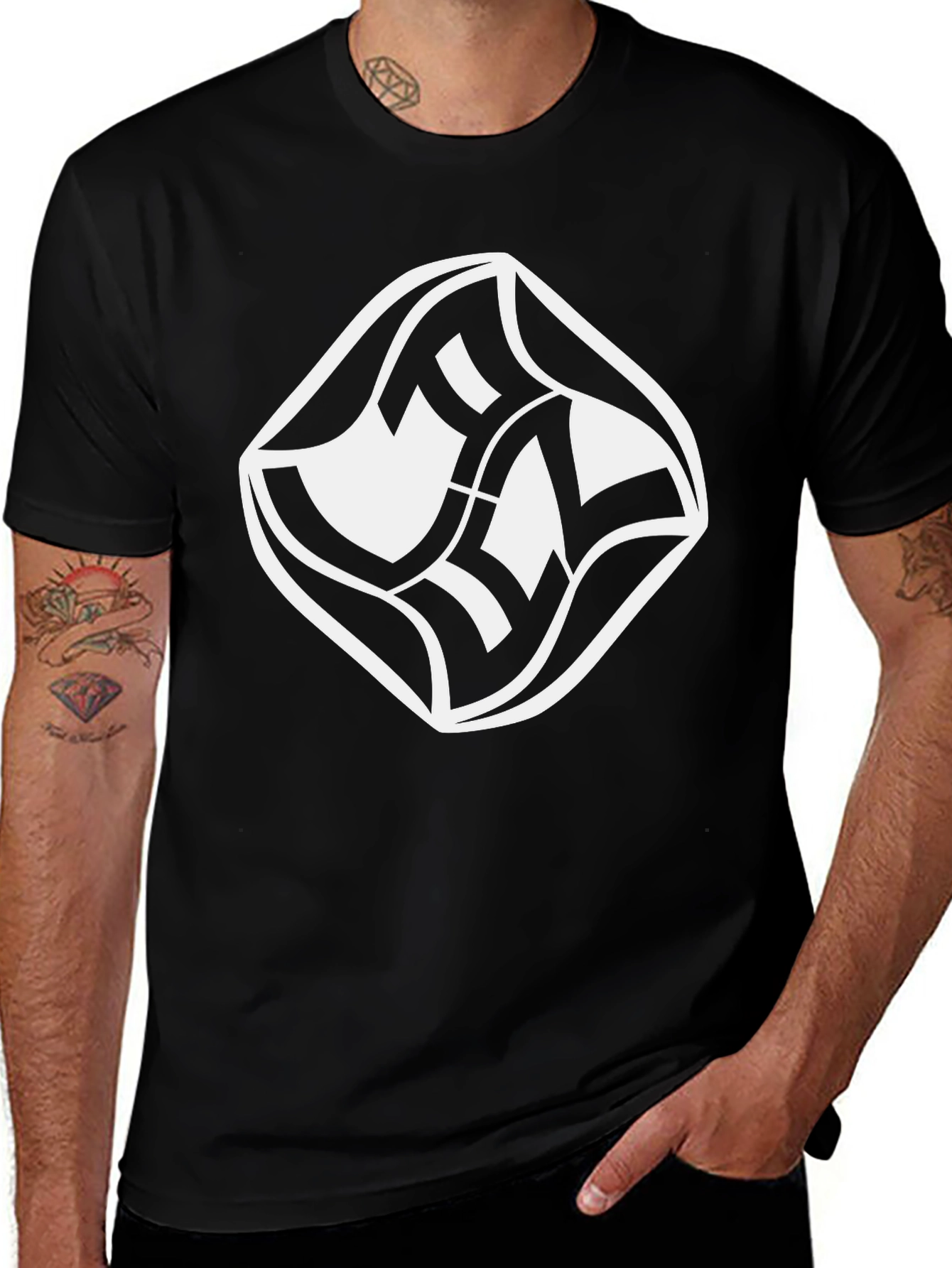 Modern Graphic Tee - Black Shirt White Abstract Design