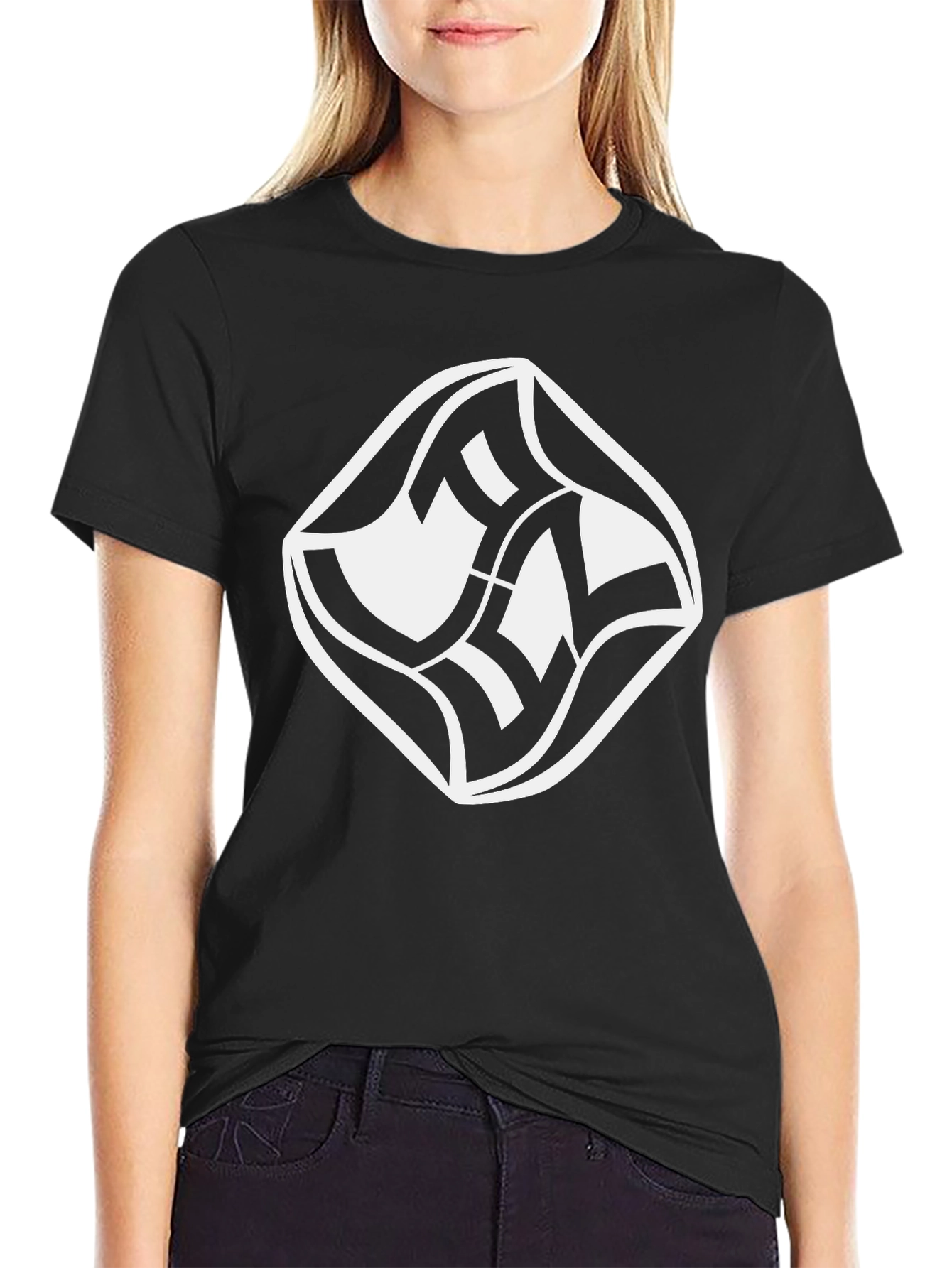 Modern Graphic Tee - Black Shirt White Abstract Design