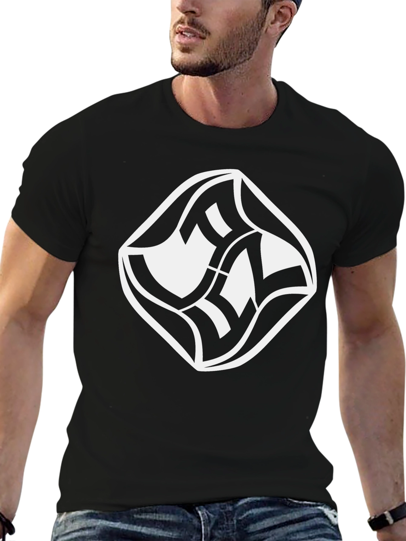 Modern Graphic Tee - Black Shirt White Abstract Design