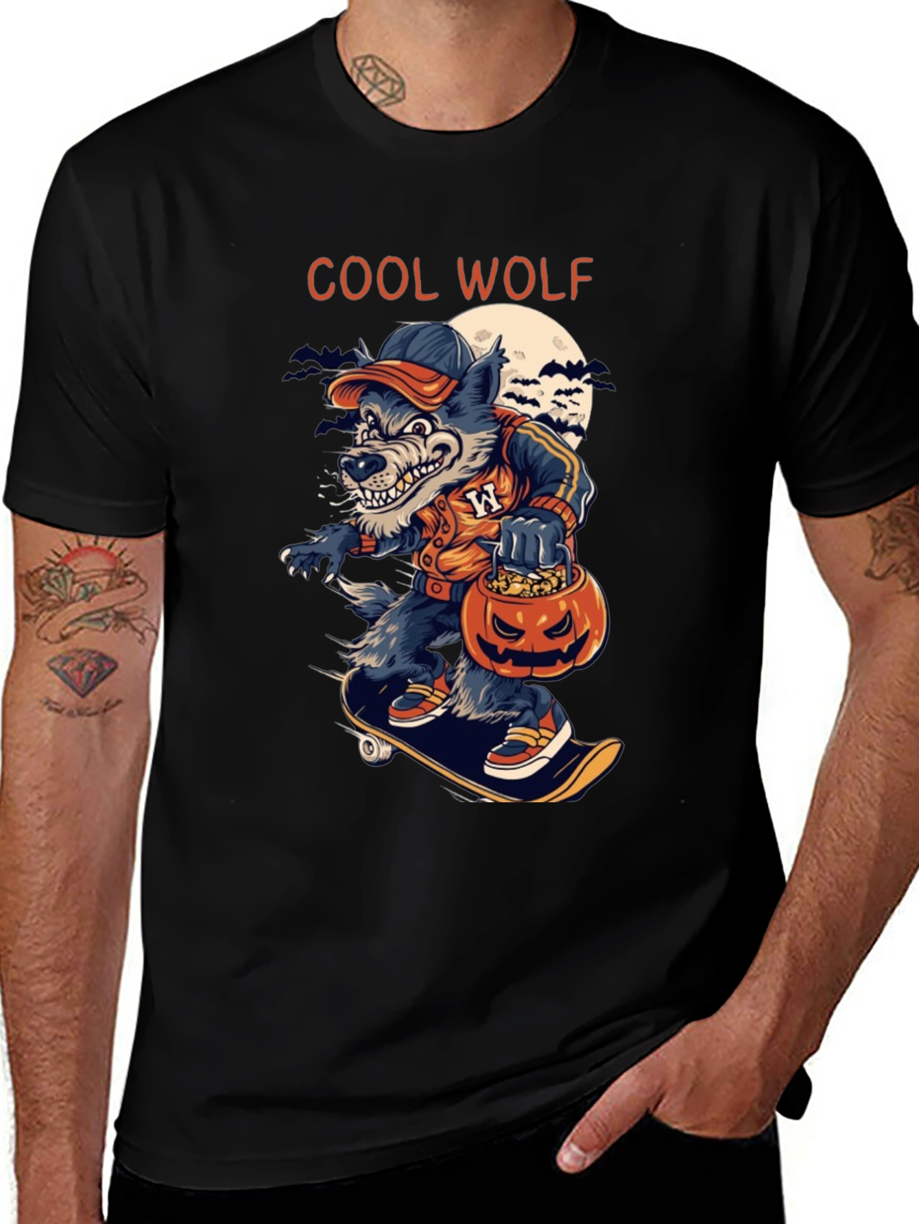 Cool Wolf Halloween Skateboard T-Shirt