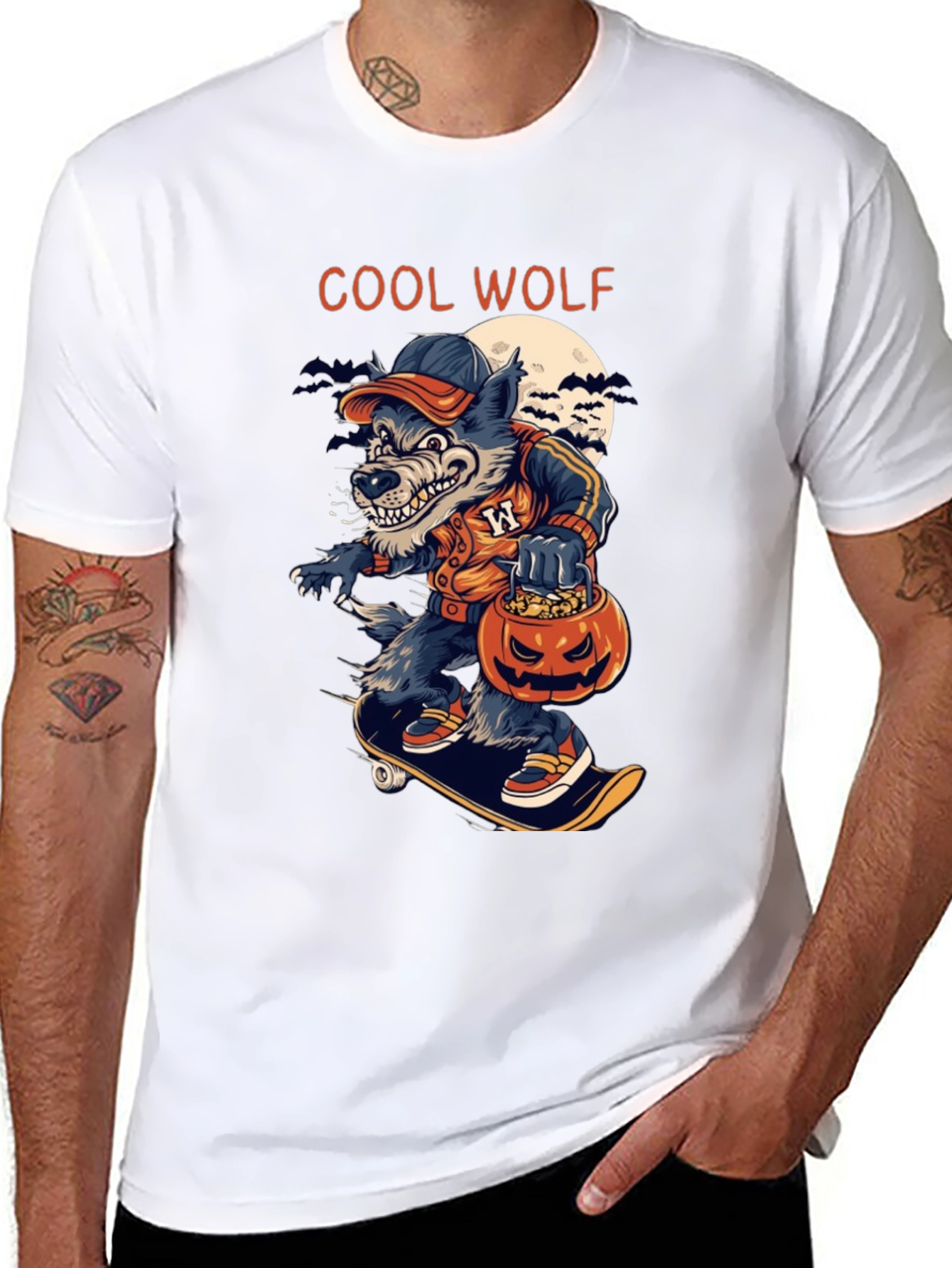 Cool Wolf Halloween Skateboard T-Shirt