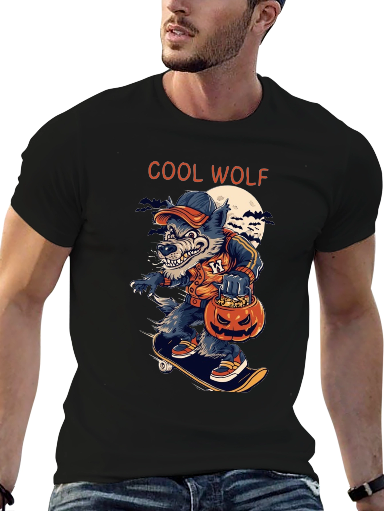 Cool Wolf Halloween Skateboard T-Shirt