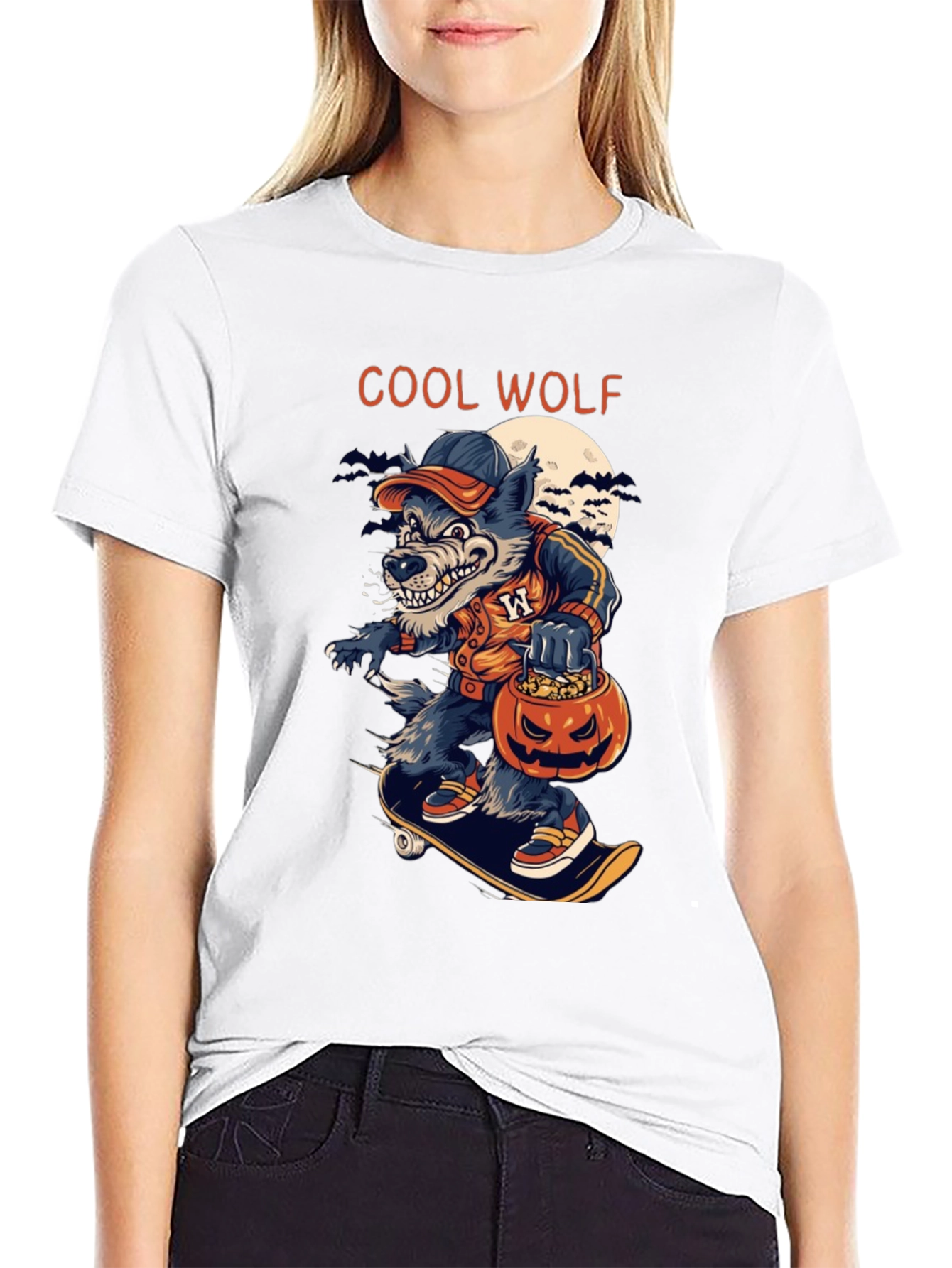 Cool Wolf Halloween Skateboard T-Shirt