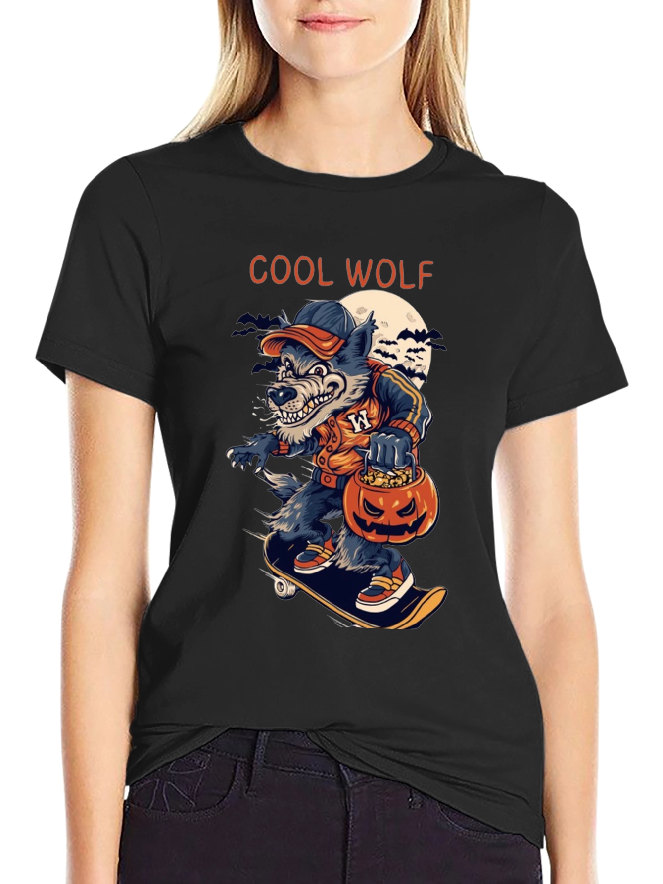 Cool Wolf Halloween Skateboard T-Shirt