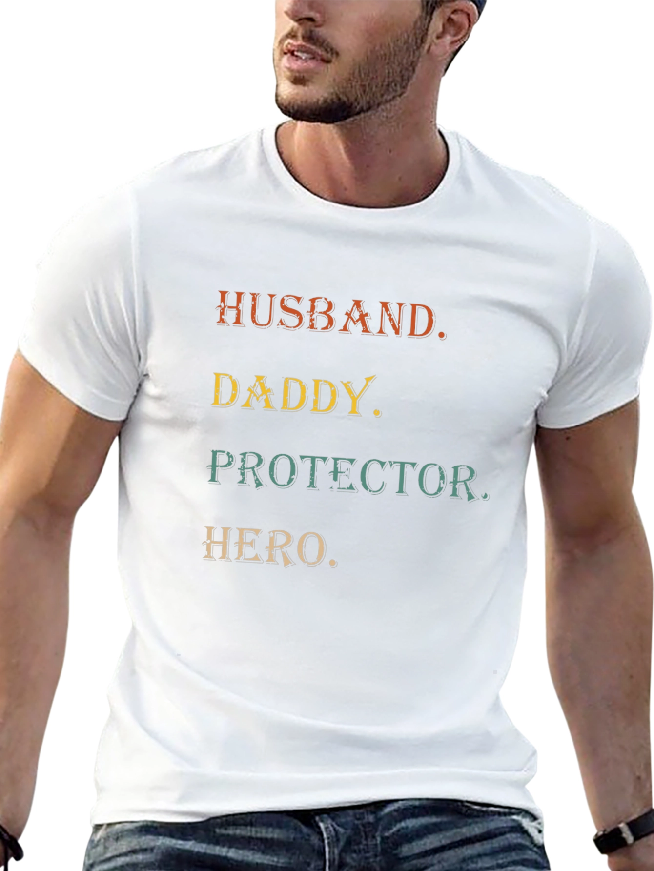 Husband Daddy Protector Hero Mens Black T-Shirt