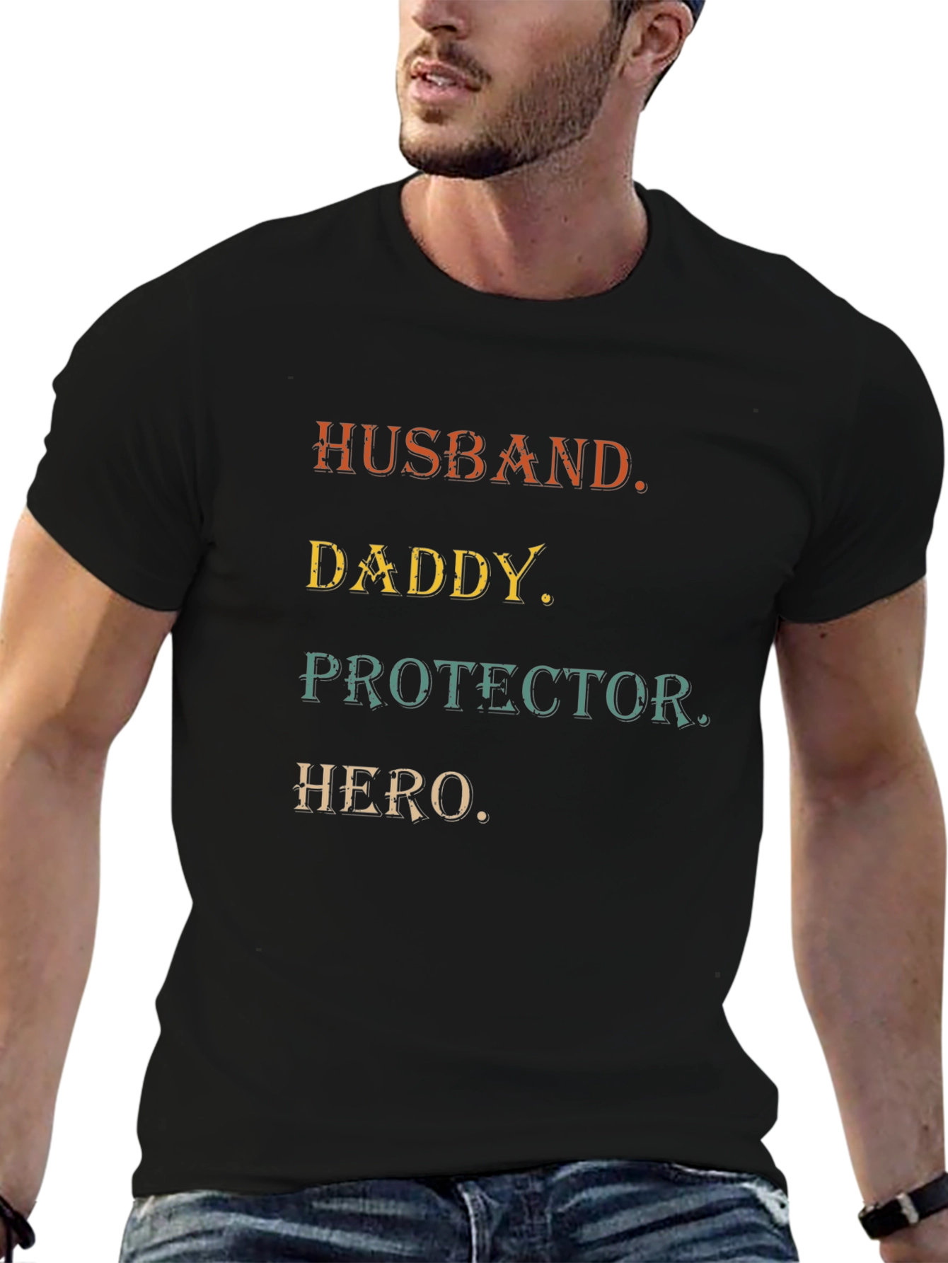 Husband Daddy Protector Hero Mens Black T-Shirt
