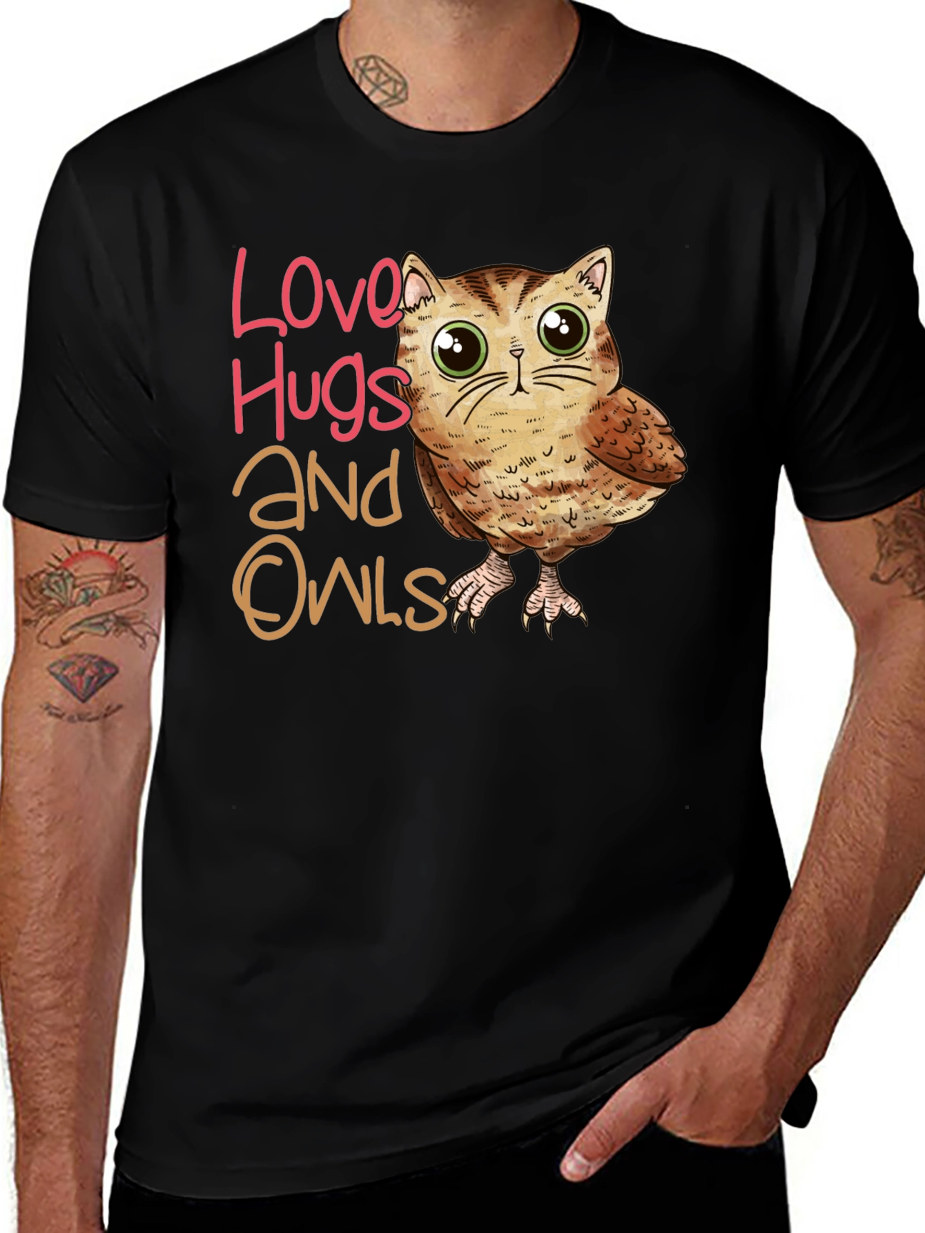 Love Hugs and Owls Graphic T-Shirt