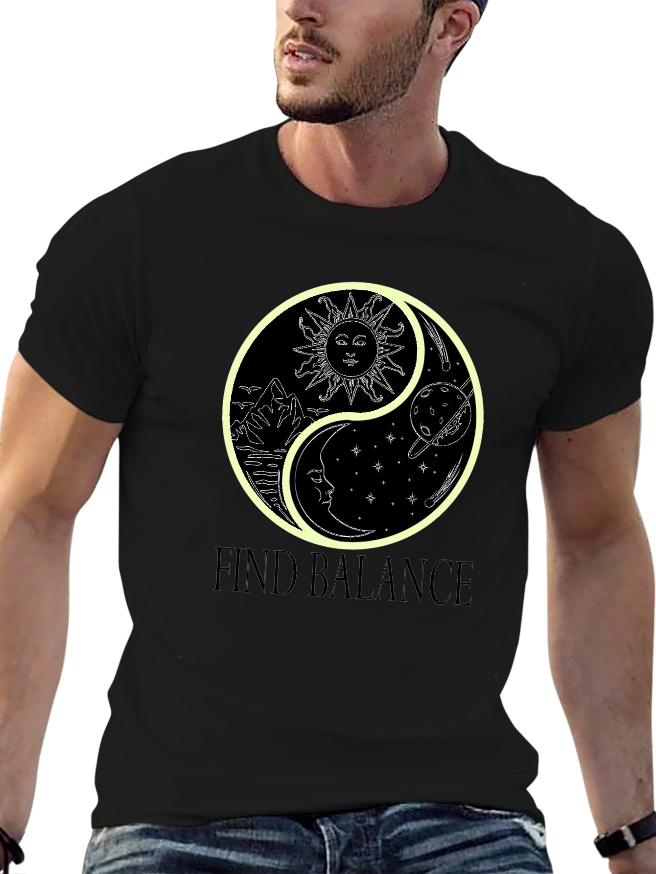 Yin Yang Sun & Moon Black Graphic Tee