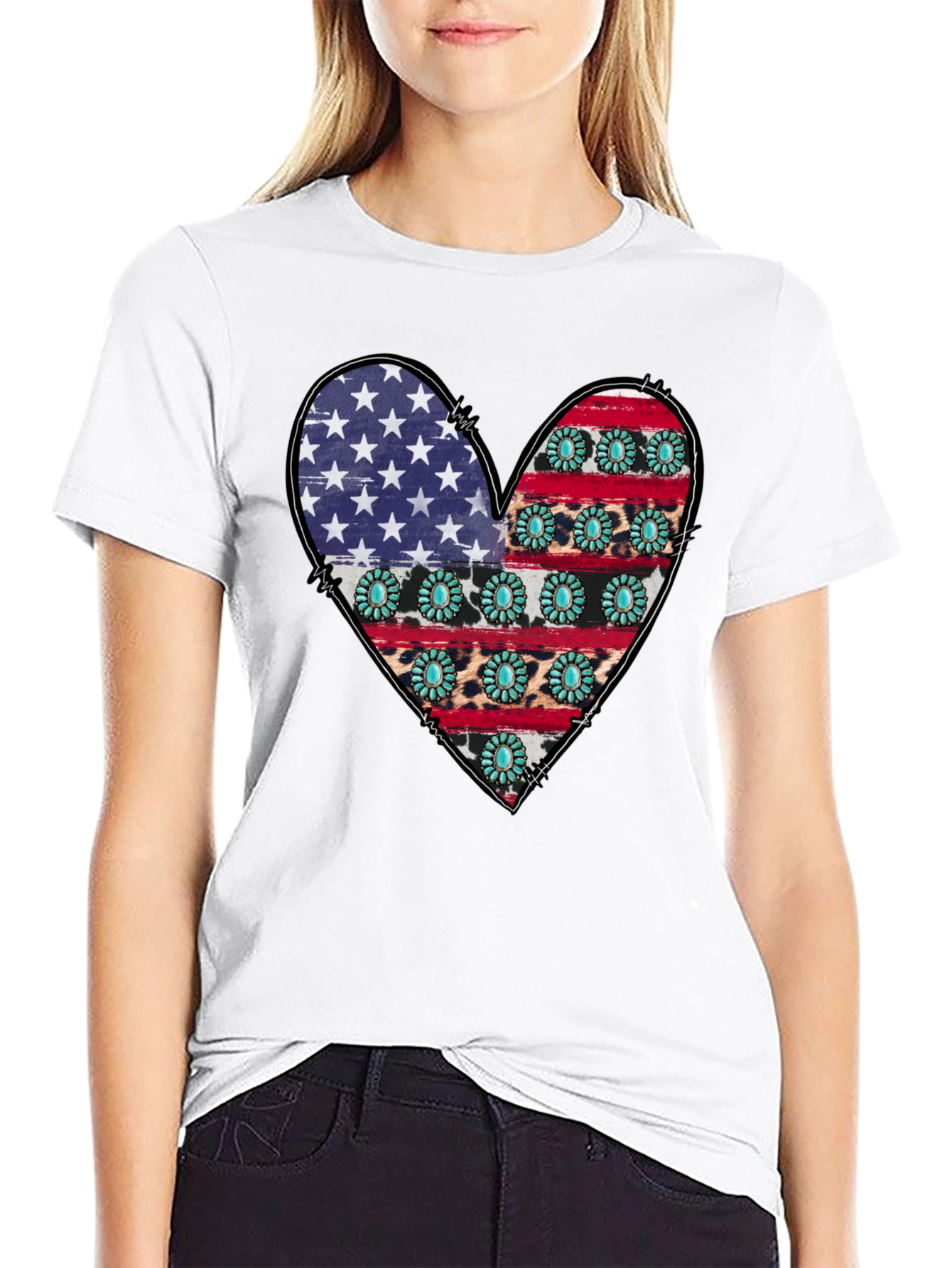 American Flag Heart Graphic T-Shirt