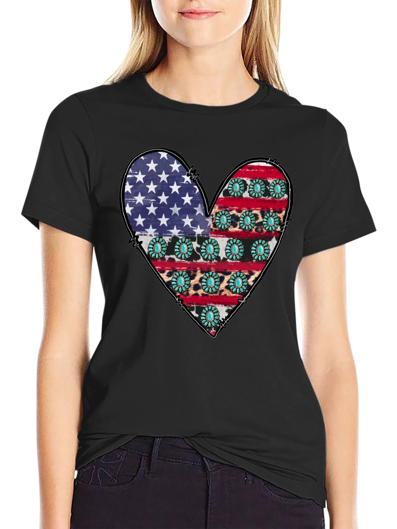 American Flag Heart Graphic T-Shirt