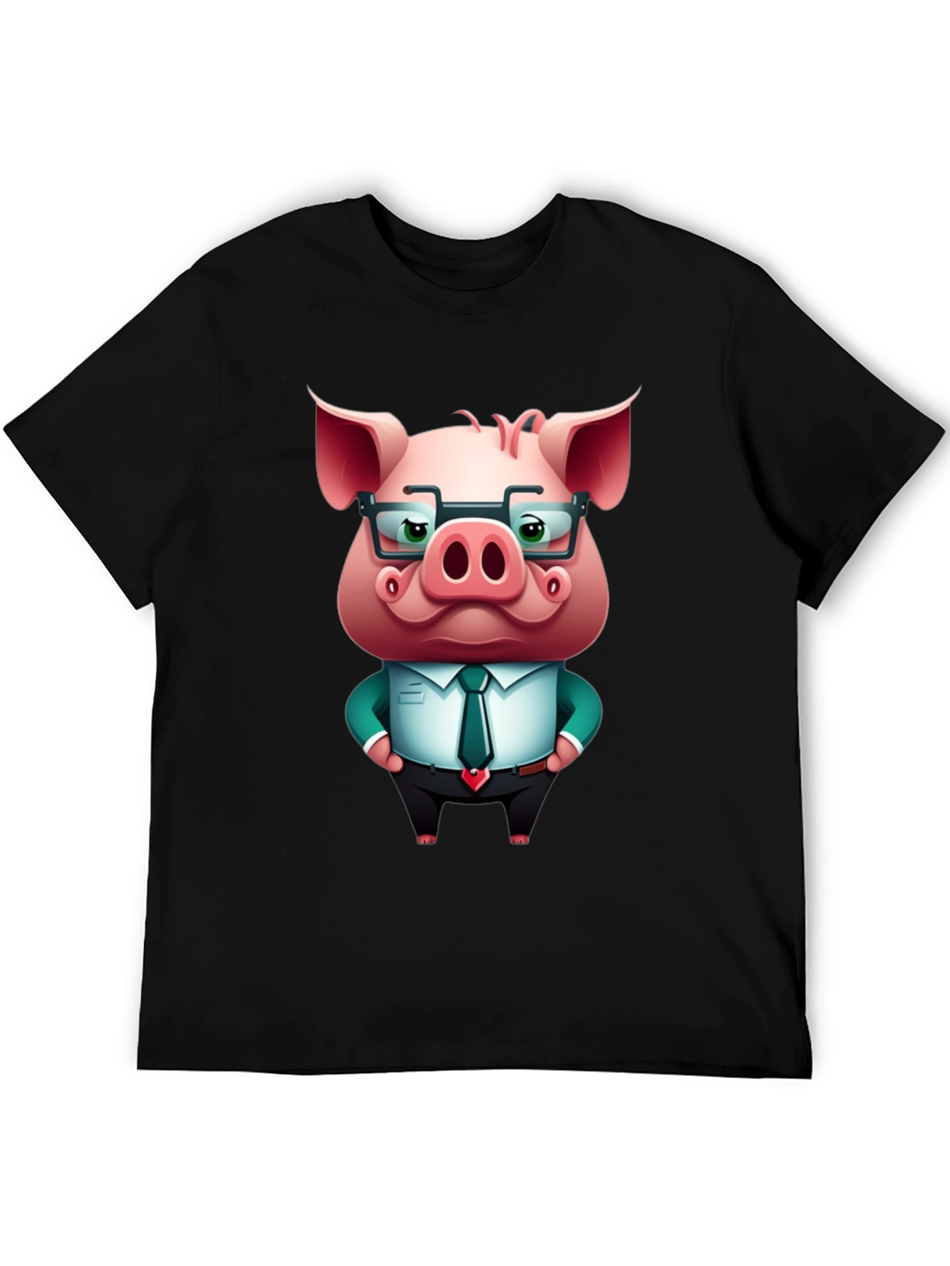 Cool Pig in Suit Graphic Tee - Black T-Shirt