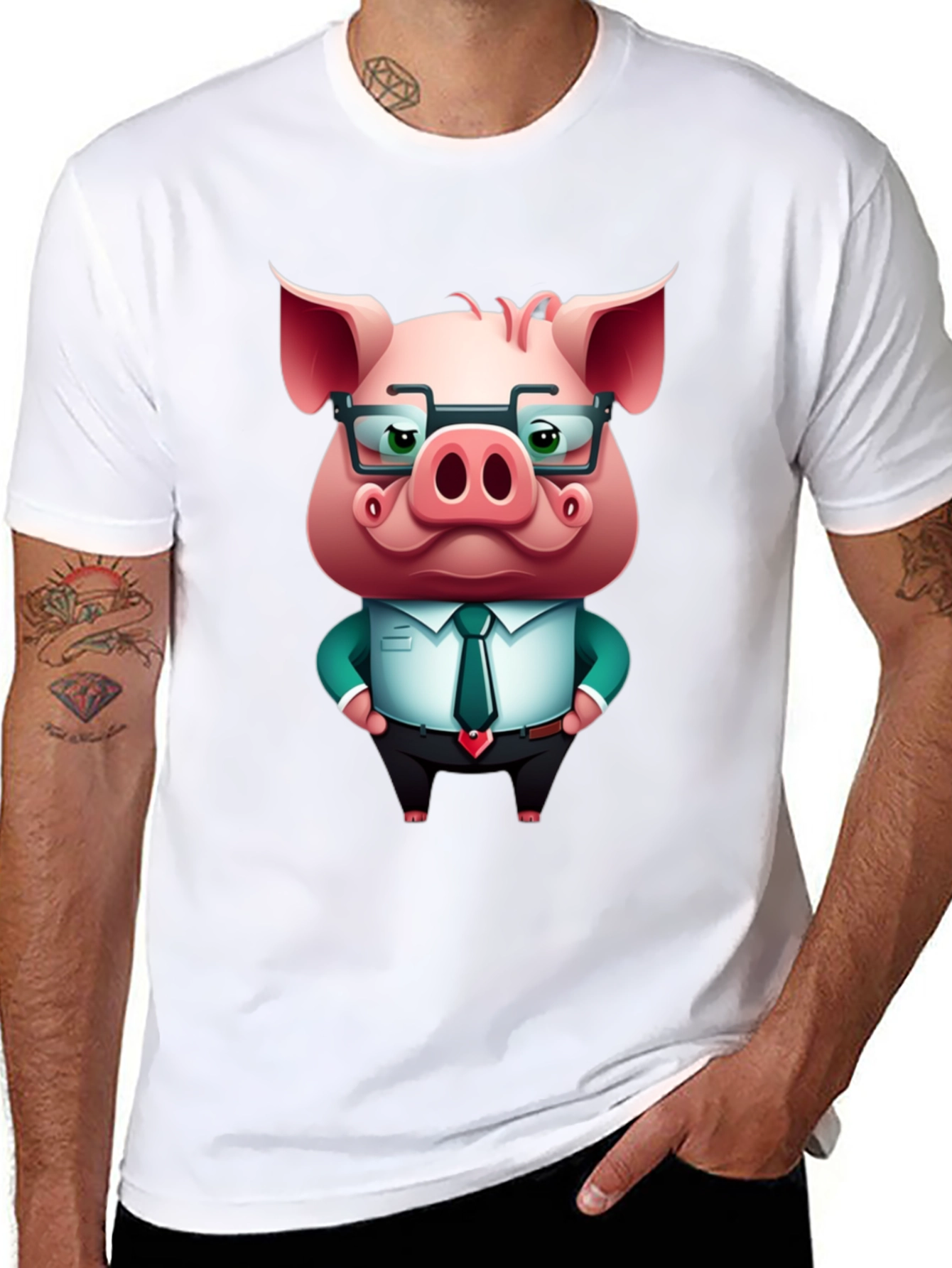 Cool Pig in Suit Graphic Tee - Black T-Shirt