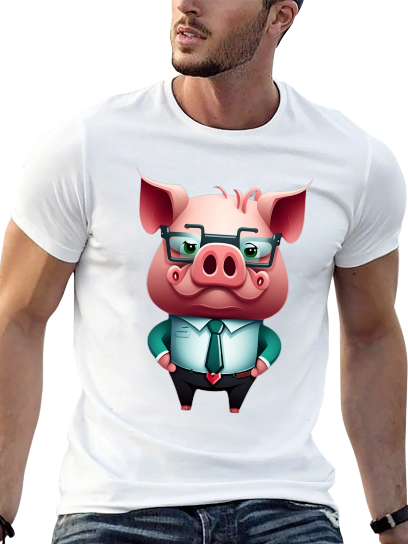 Cool Pig in Suit Graphic Tee - Black T-Shirt