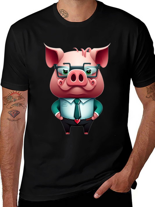 Cool Pig in Suit Graphic Tee - Black T-Shirt