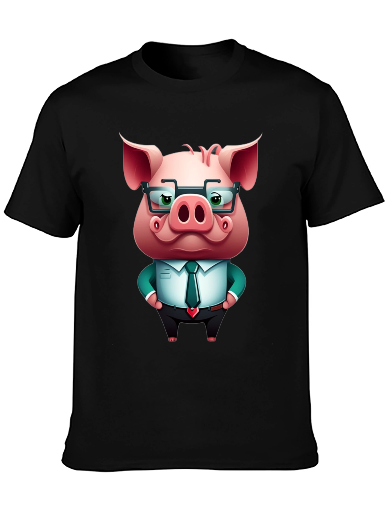 Cool Pig in Suit Graphic Tee - Black T-Shirt