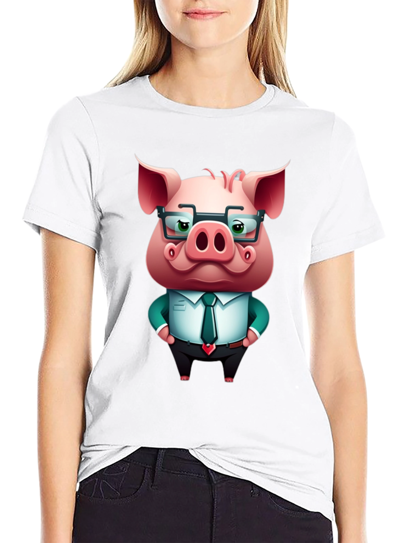 Cool Pig in Suit Graphic Tee - Black T-Shirt