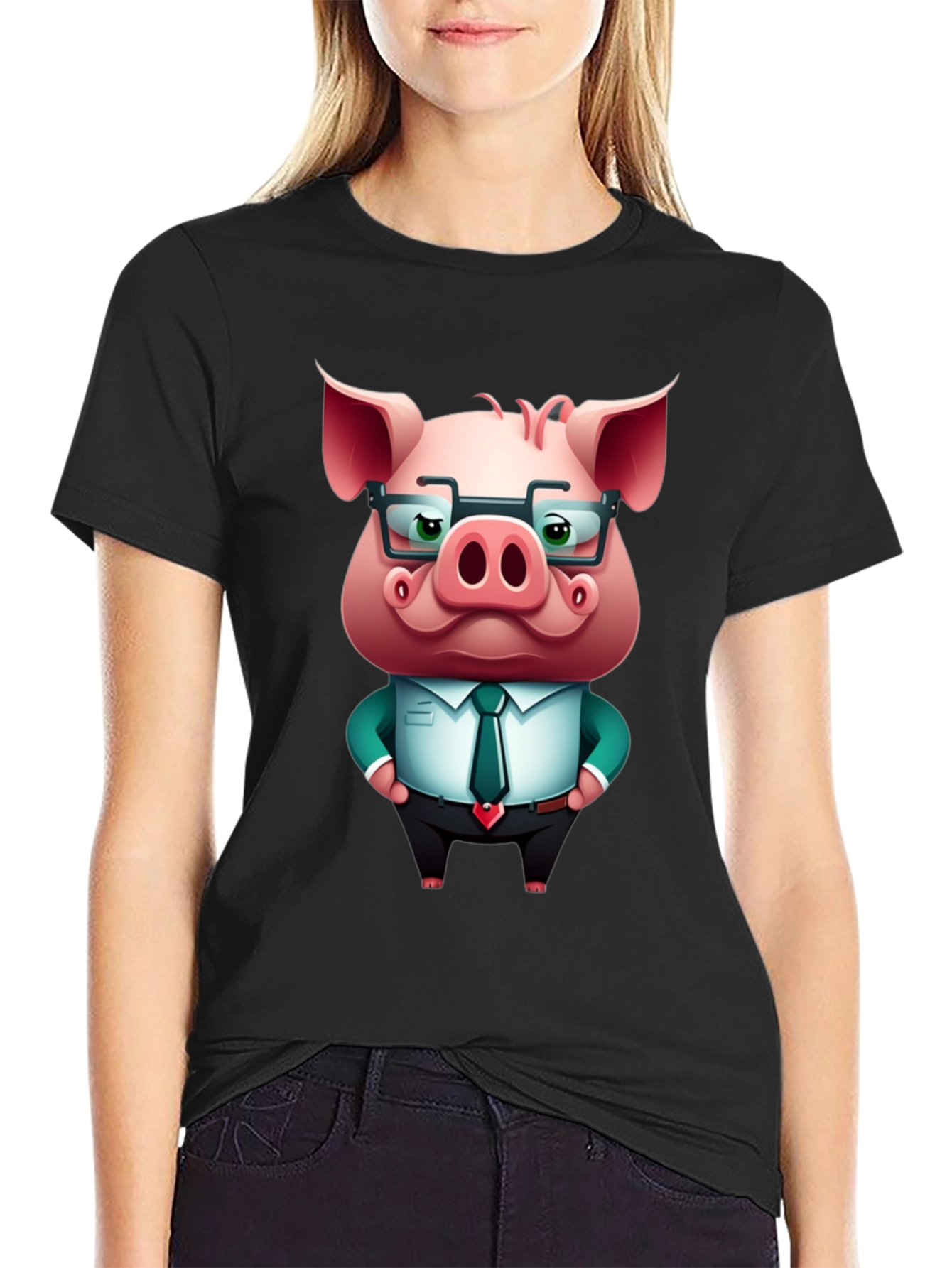 Cool Pig in Suit Graphic Tee - Black T-Shirt