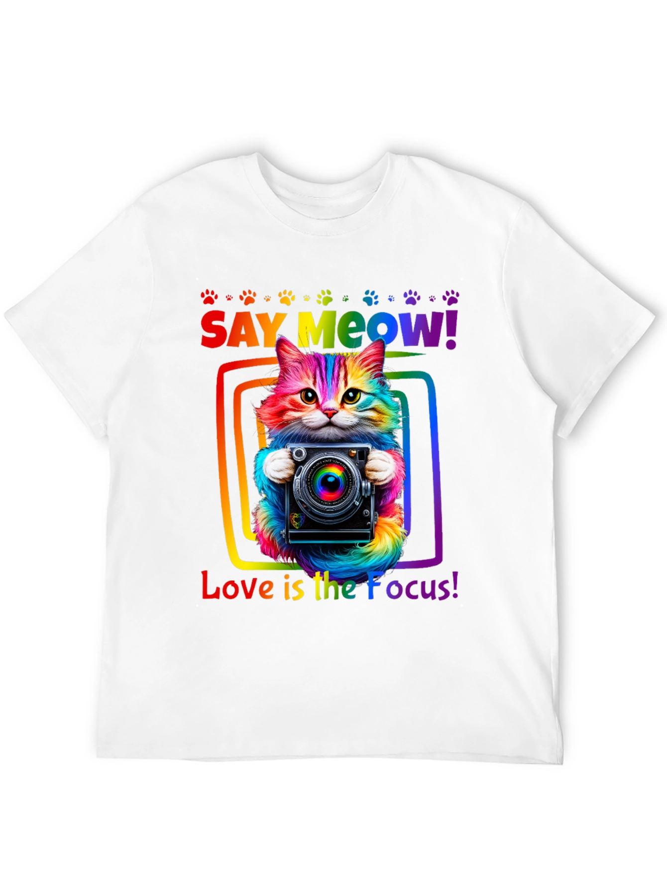 Say Meow Rainbow Cat Photographer T-Shirt