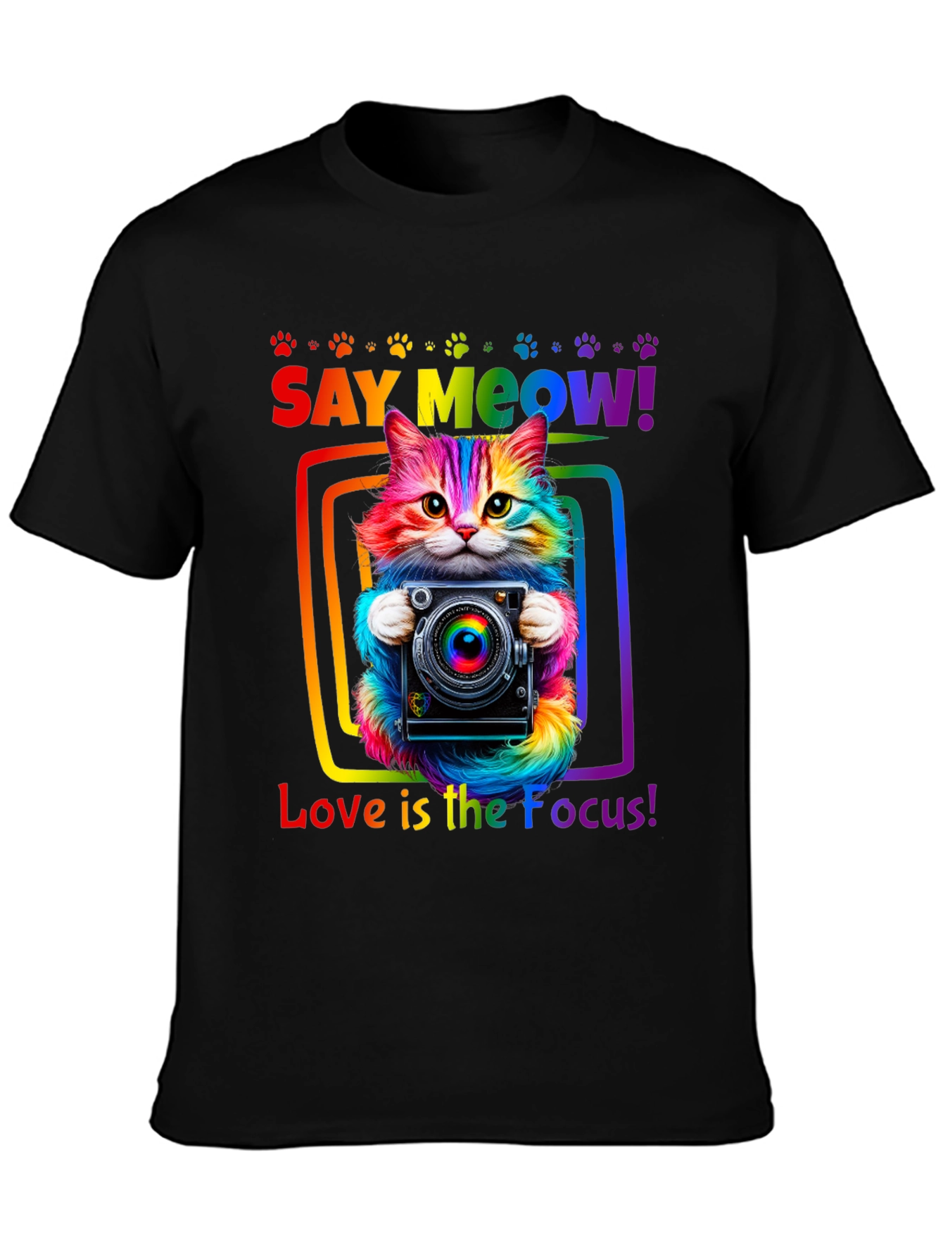 Say Meow Rainbow Cat Photographer T-Shirt