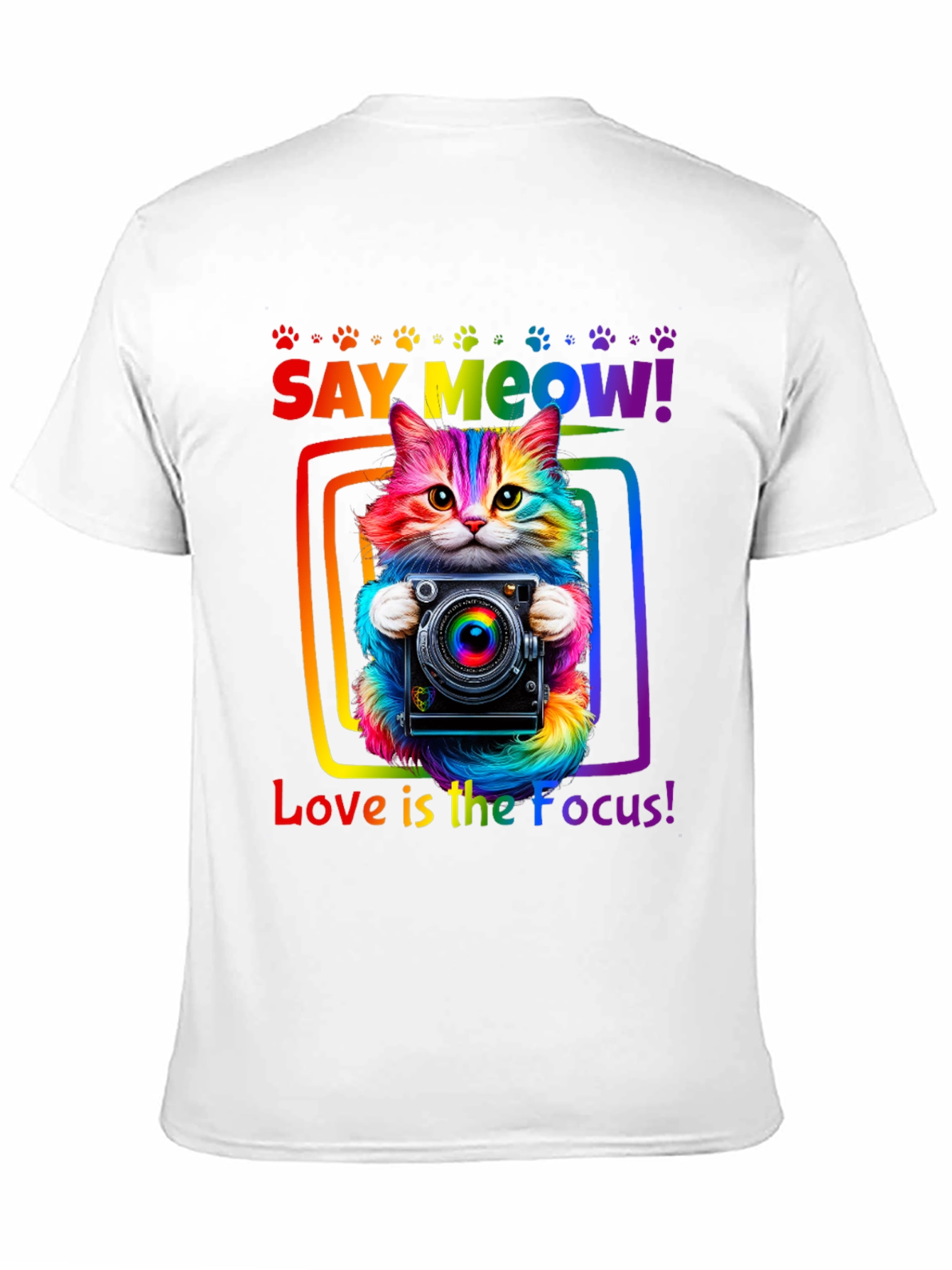 Say Meow Rainbow Cat Photographer T-Shirt
