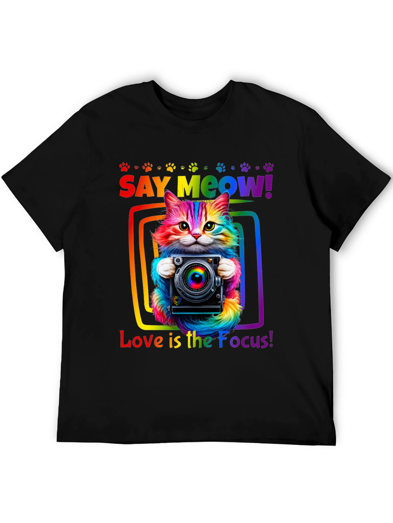 Say Meow Rainbow Cat Photographer T-Shirt