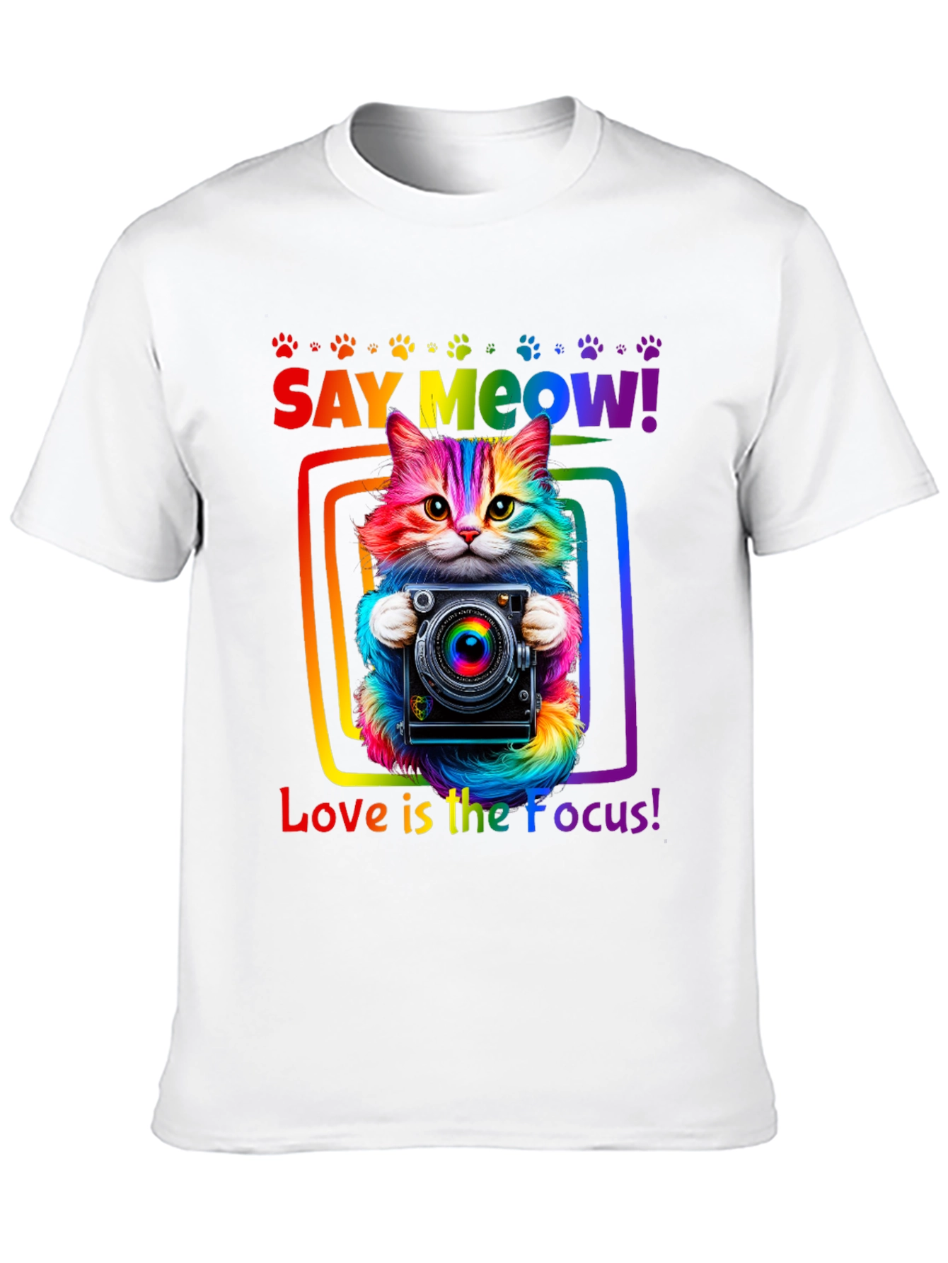 Say Meow Rainbow Cat Photographer T-Shirt