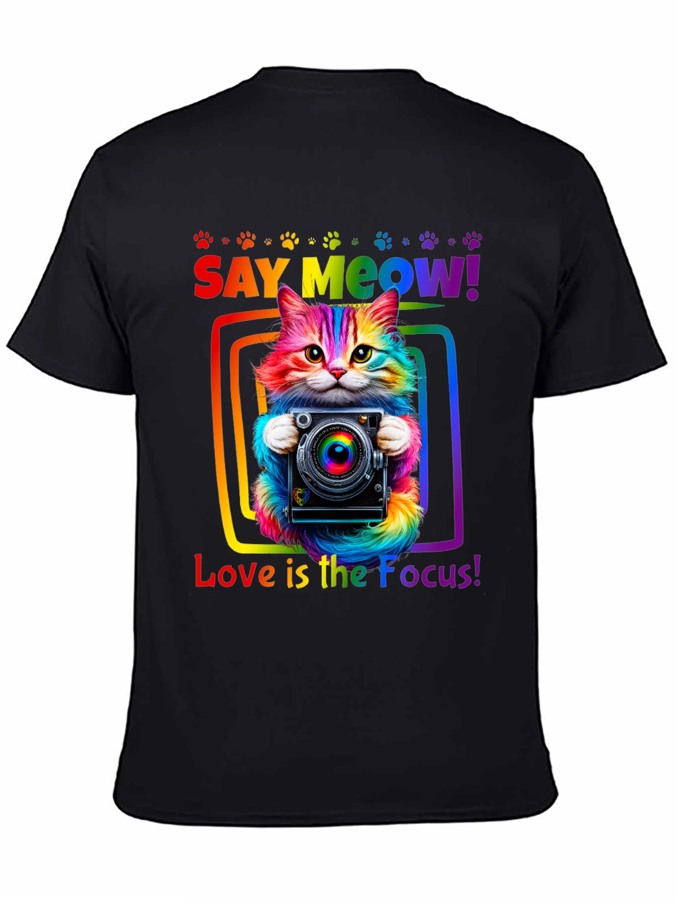 Say Meow Rainbow Cat Photographer T-Shirt