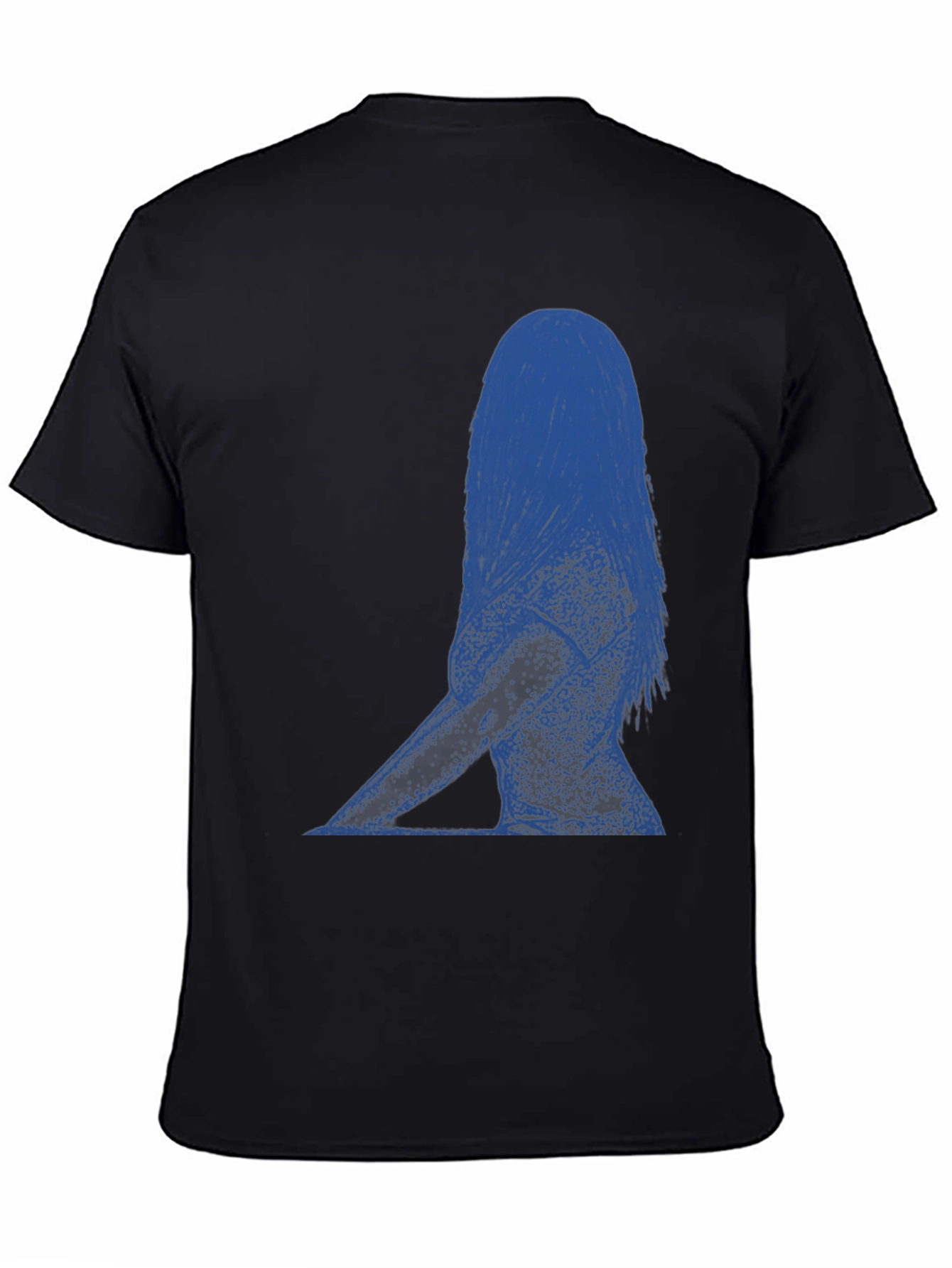 Blue Silhouette Graphic Print Black T-Shirt