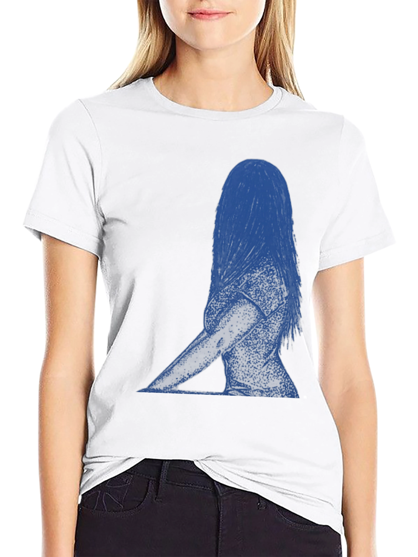 Blue Silhouette Graphic Print Black T-Shirt
