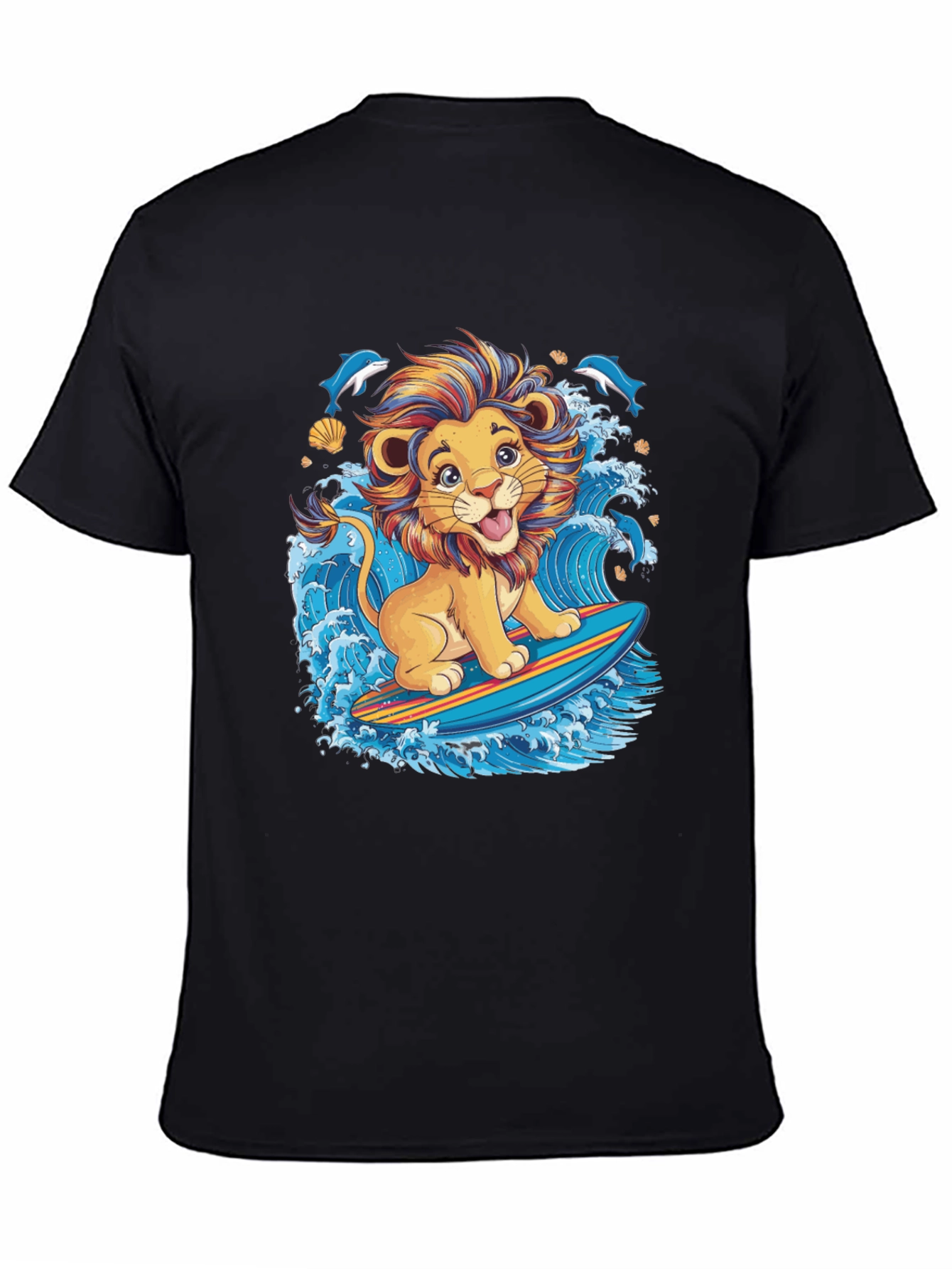 Lion Surfing T-Shirt - Cute Cartoon Design