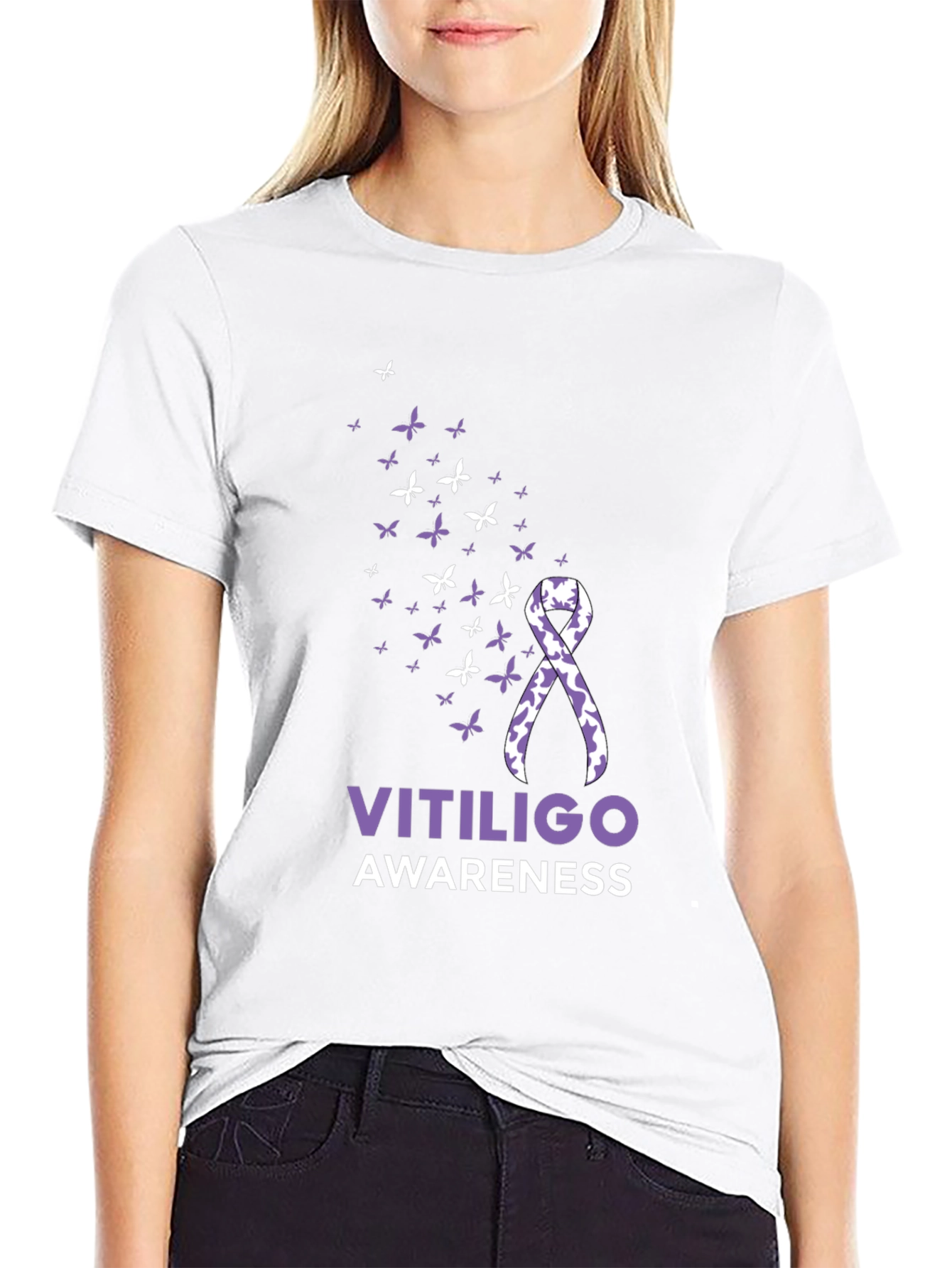 Vitiligo Awareness Ribbon T-Shirt - Butterfly Design