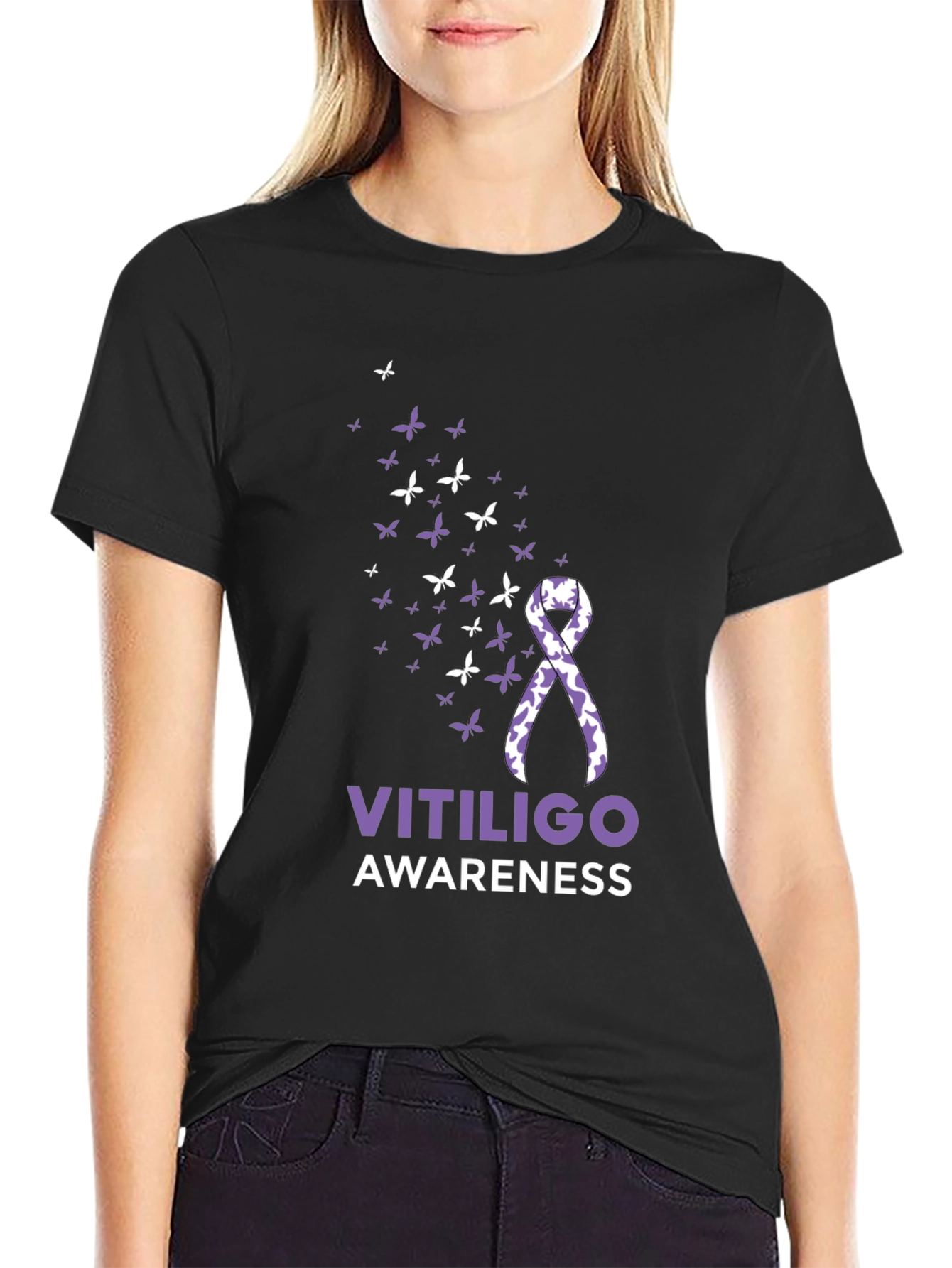 Vitiligo Awareness Ribbon T-Shirt - Butterfly Design