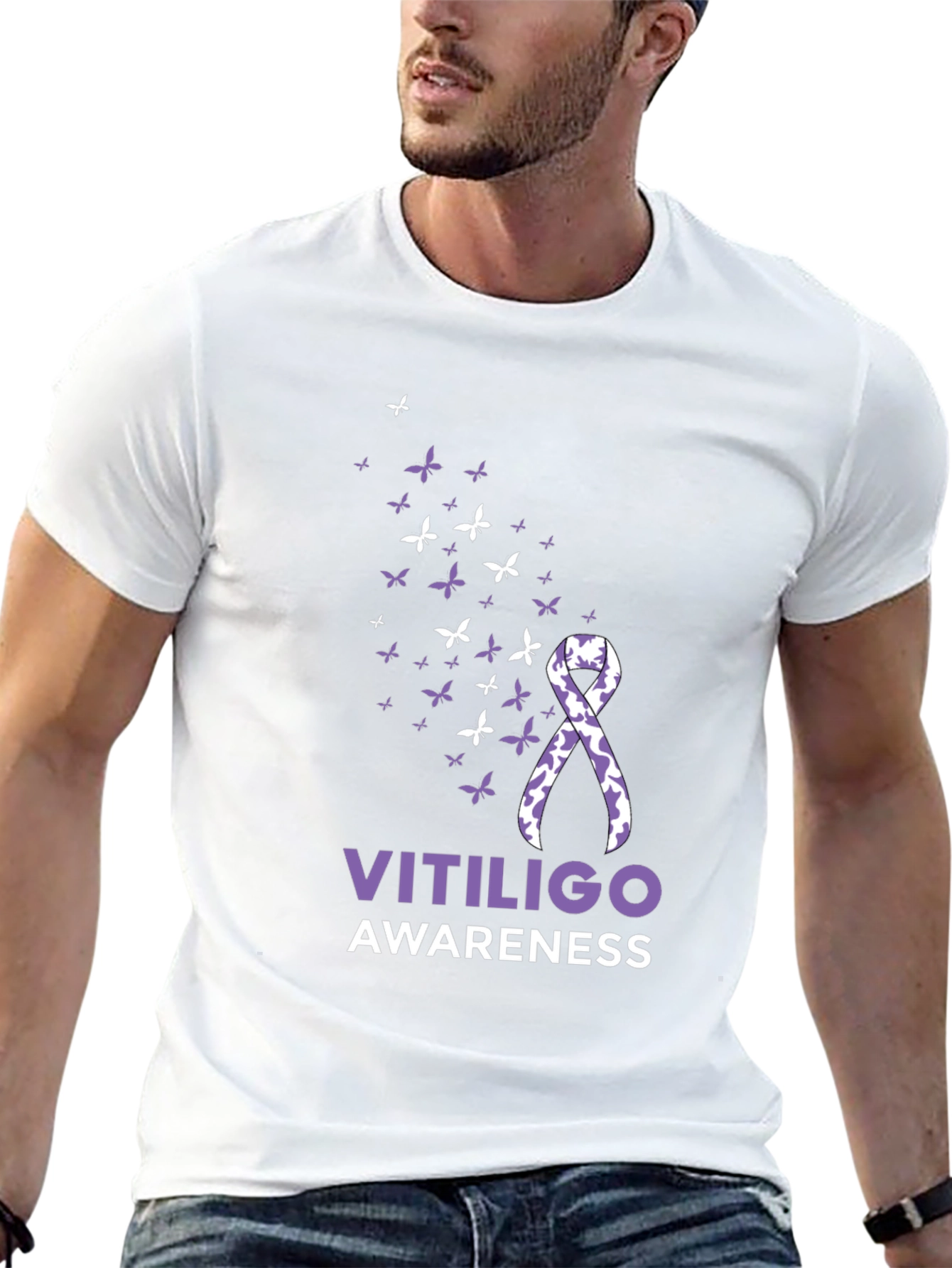 Vitiligo Awareness Ribbon T-Shirt - Butterfly Design