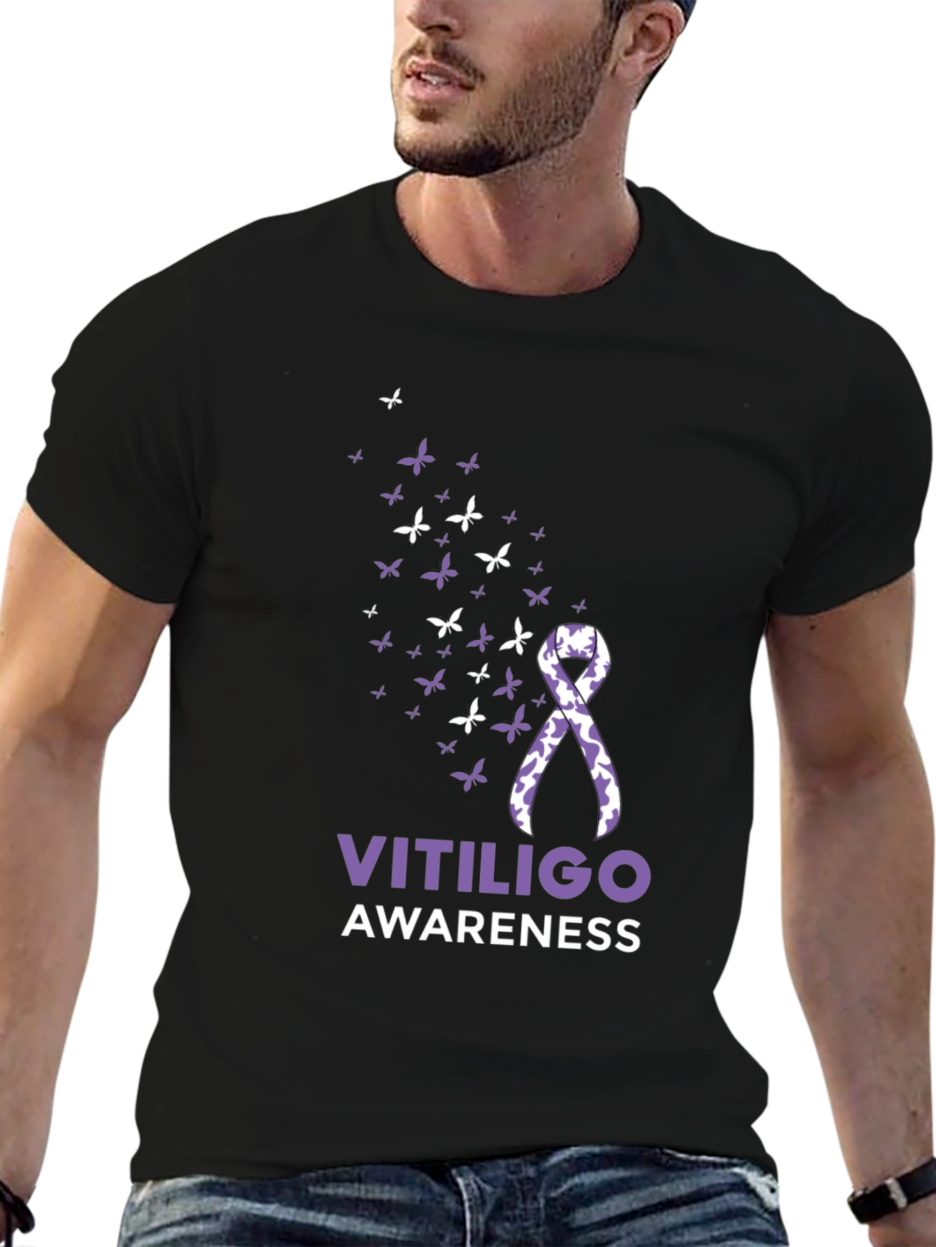 Vitiligo Awareness Ribbon T-Shirt - Butterfly Design
