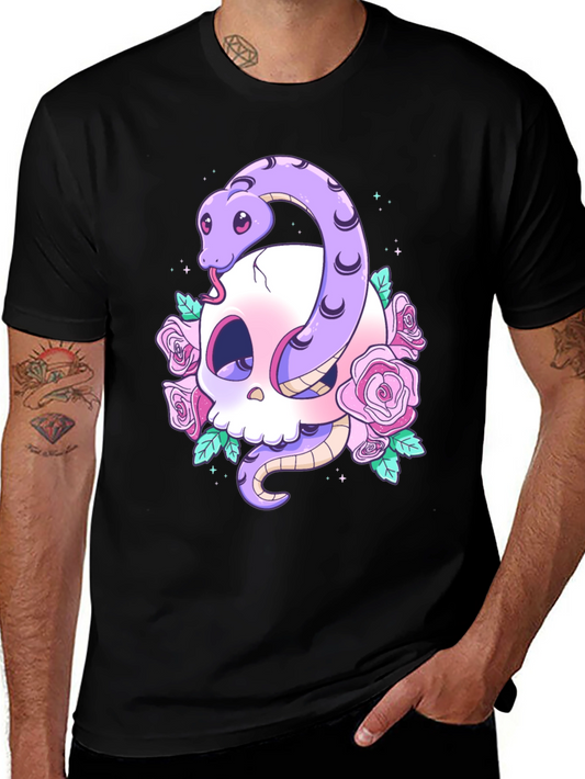 Skull Snake Rose Graphic Tee - Unique Design!