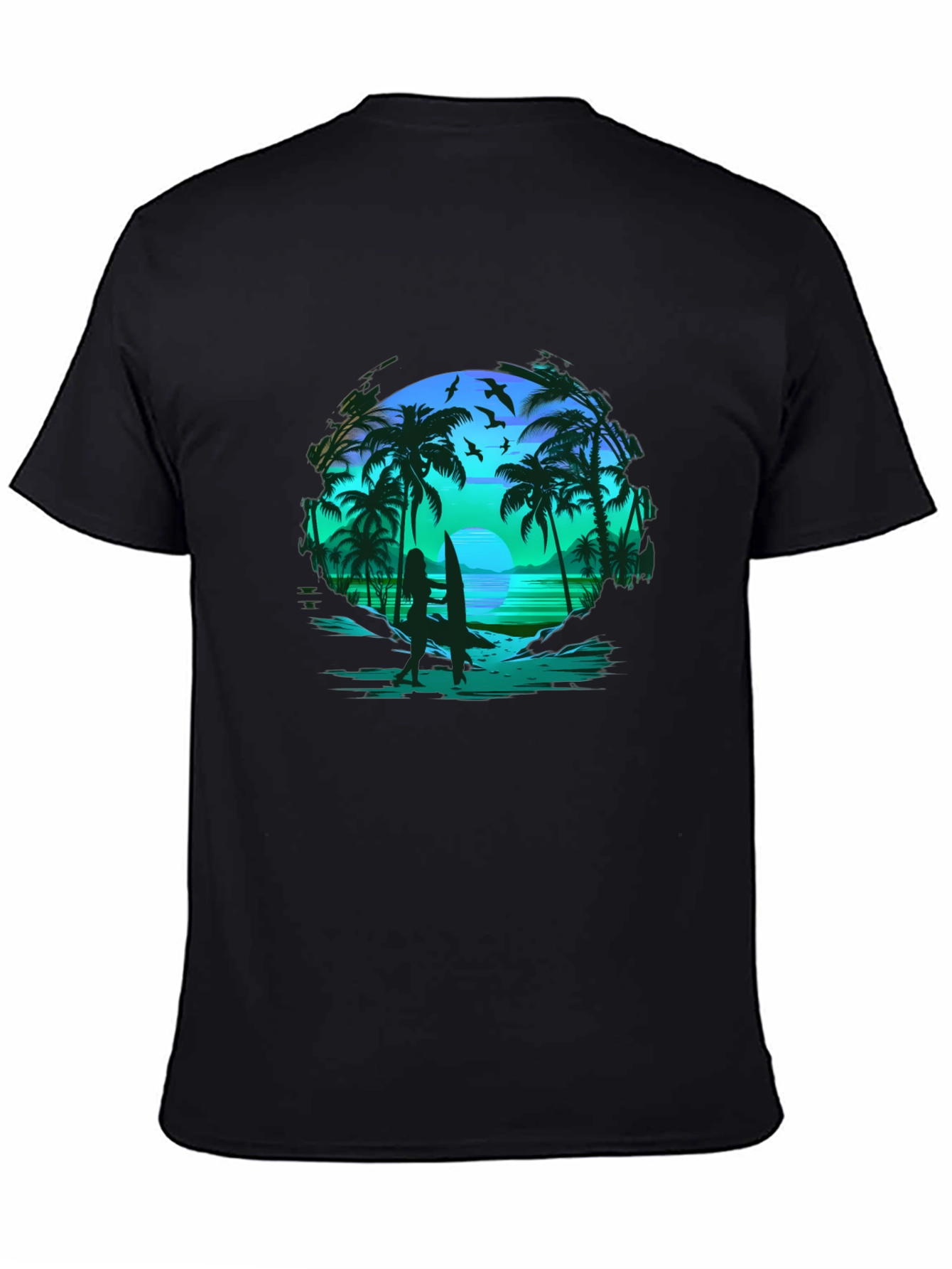 Tropical Beach Scene Black T-Shirt