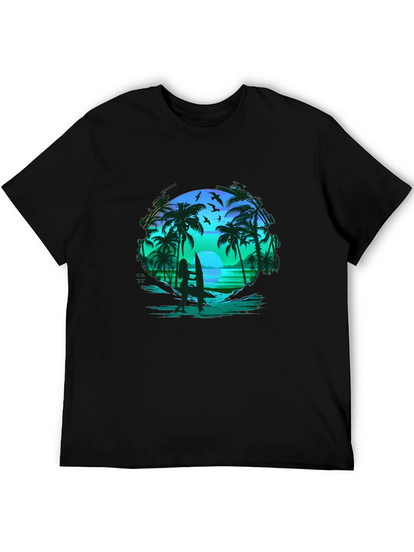 Tropical Beach Scene Black T-Shirt