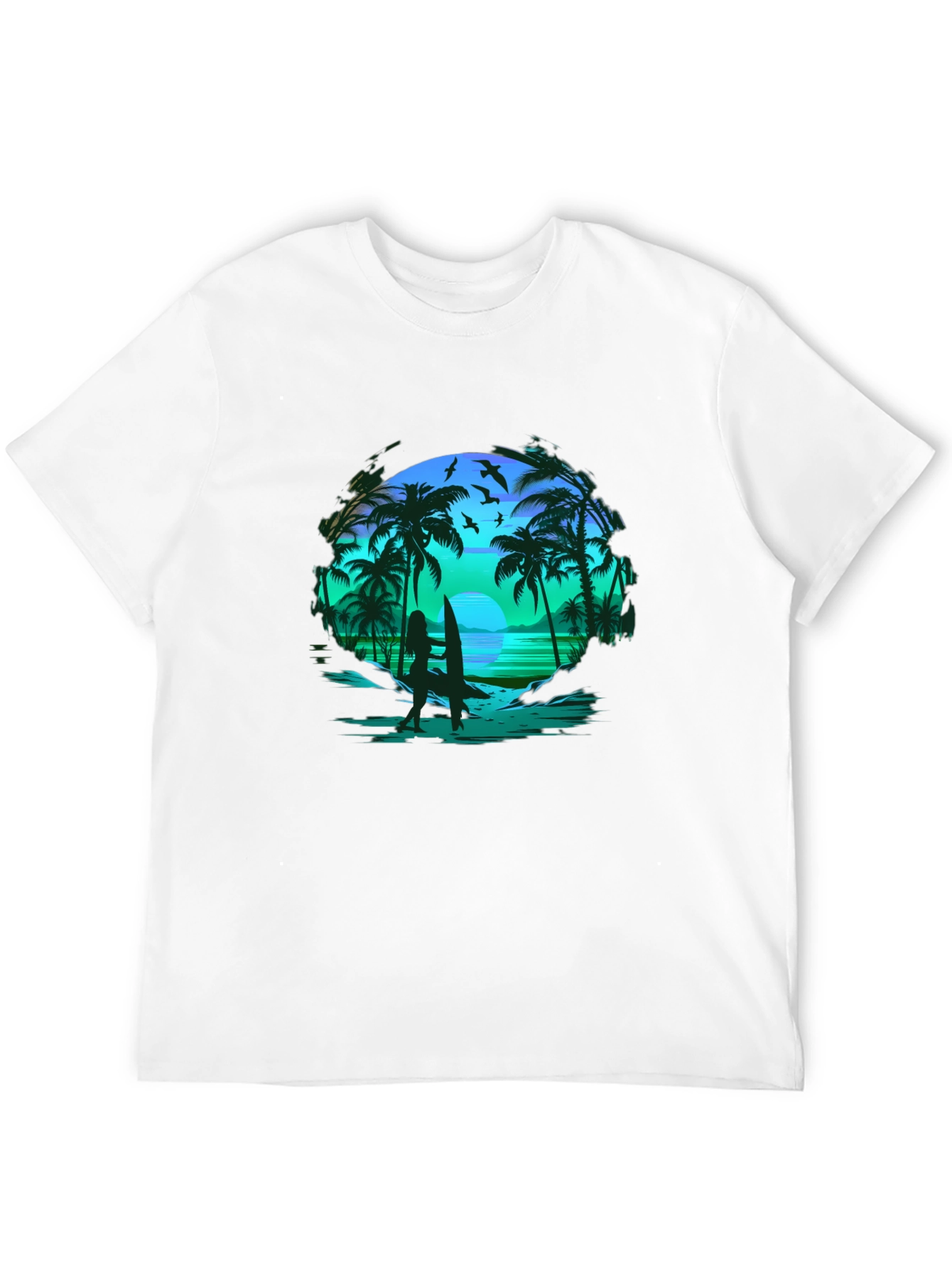 Tropical Beach Scene Black T-Shirt
