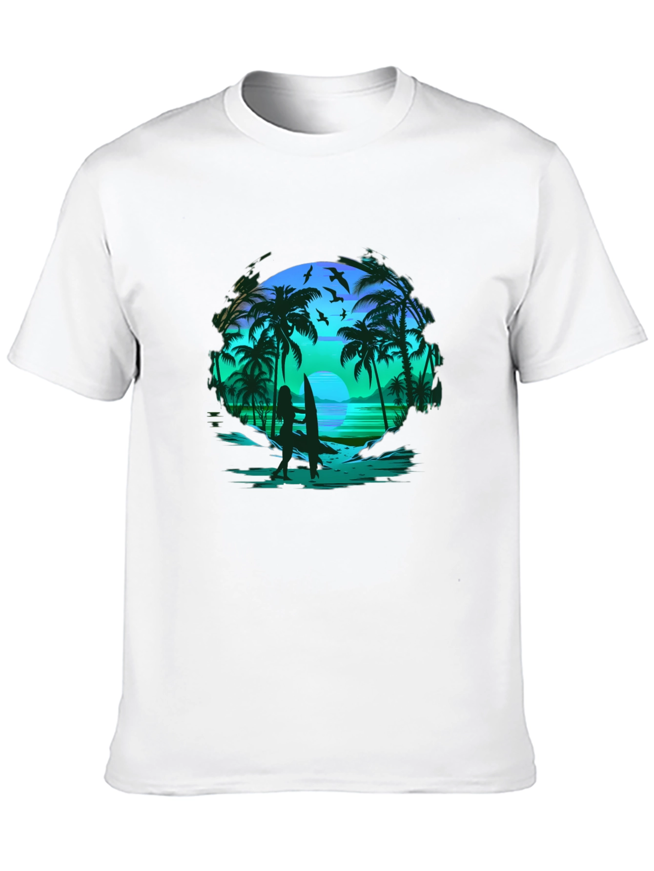 Tropical Beach Scene Black T-Shirt