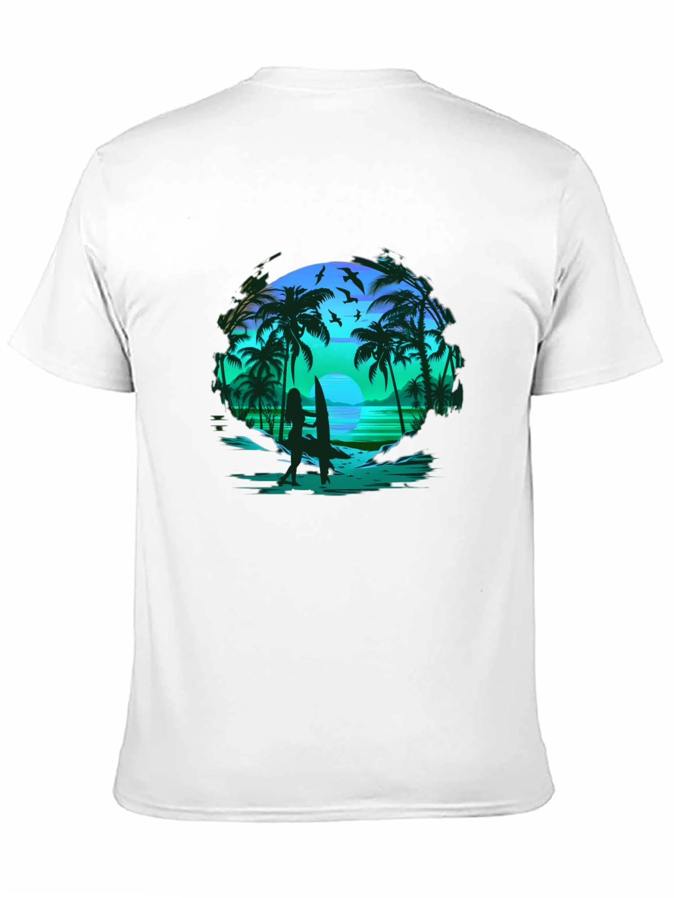 Tropical Beach Scene Black T-Shirt