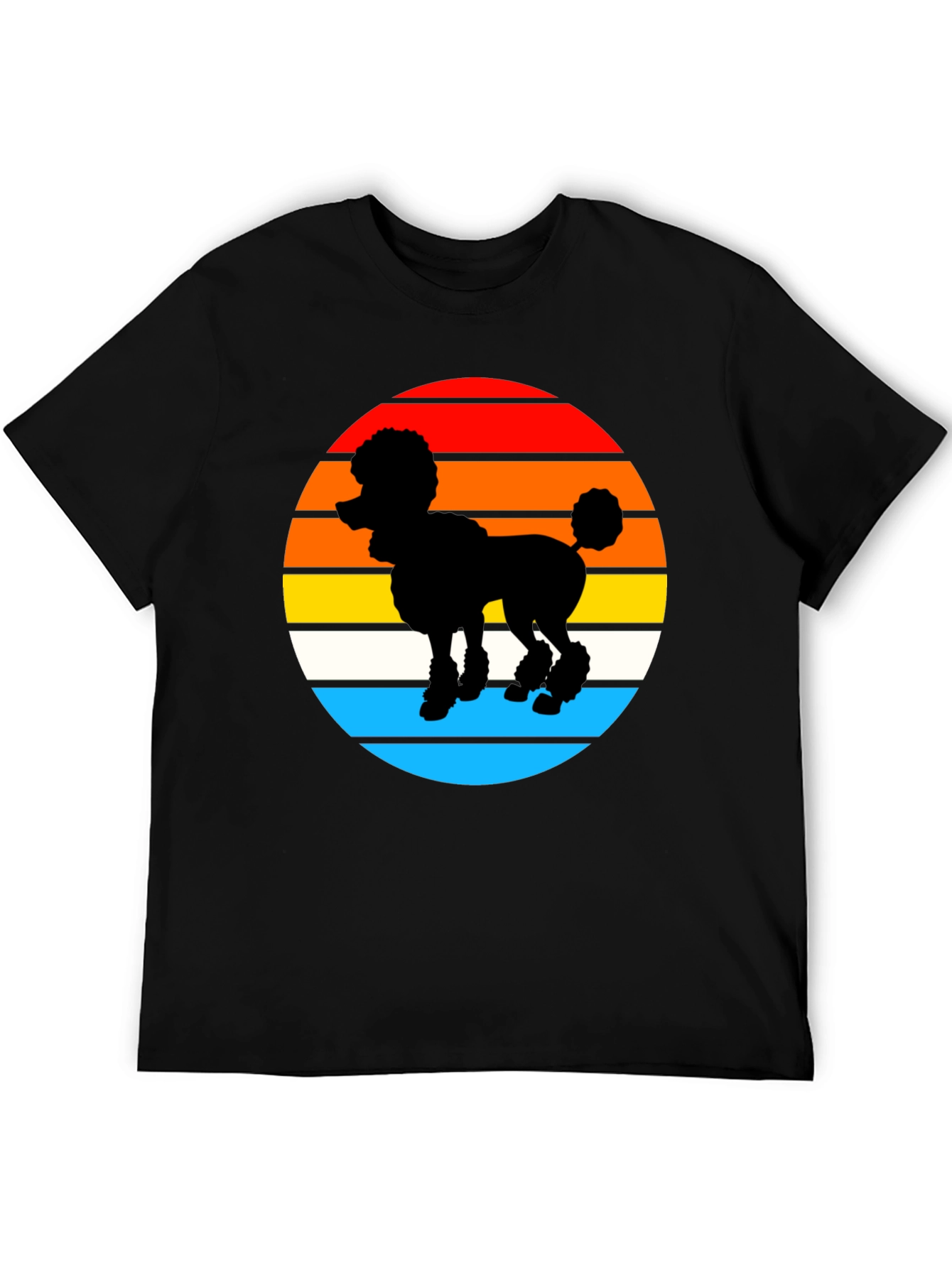 Retro Poodle Sunset Graphic Tee - Black Cotton Blend