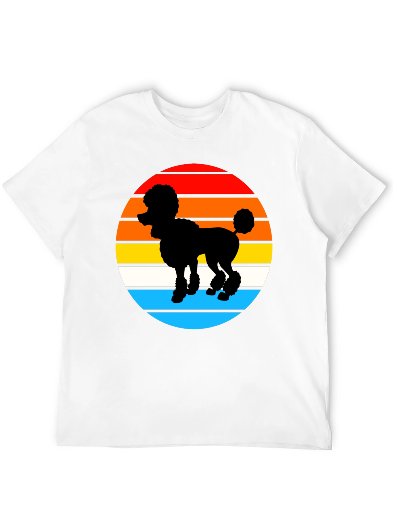 Retro Poodle Sunset Graphic Tee - Black Cotton Blend