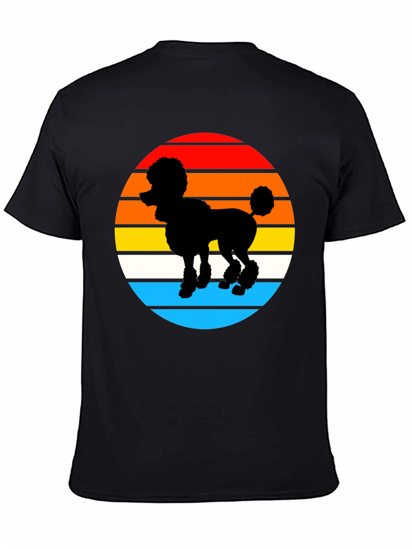Retro Poodle Sunset Graphic Tee - Black Cotton Blend