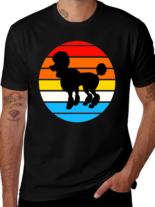 Retro Poodle Sunset Graphic Tee - Black Cotton Blend