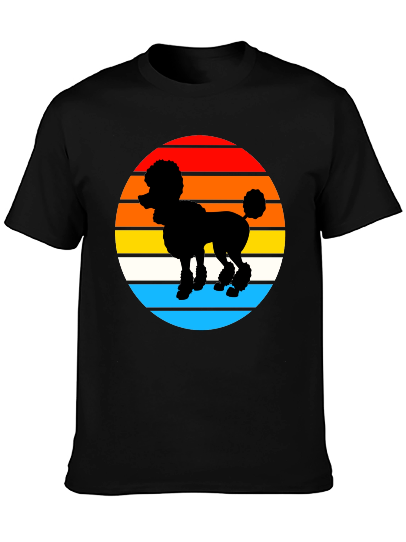 Retro Poodle Sunset Graphic Tee - Black Cotton Blend