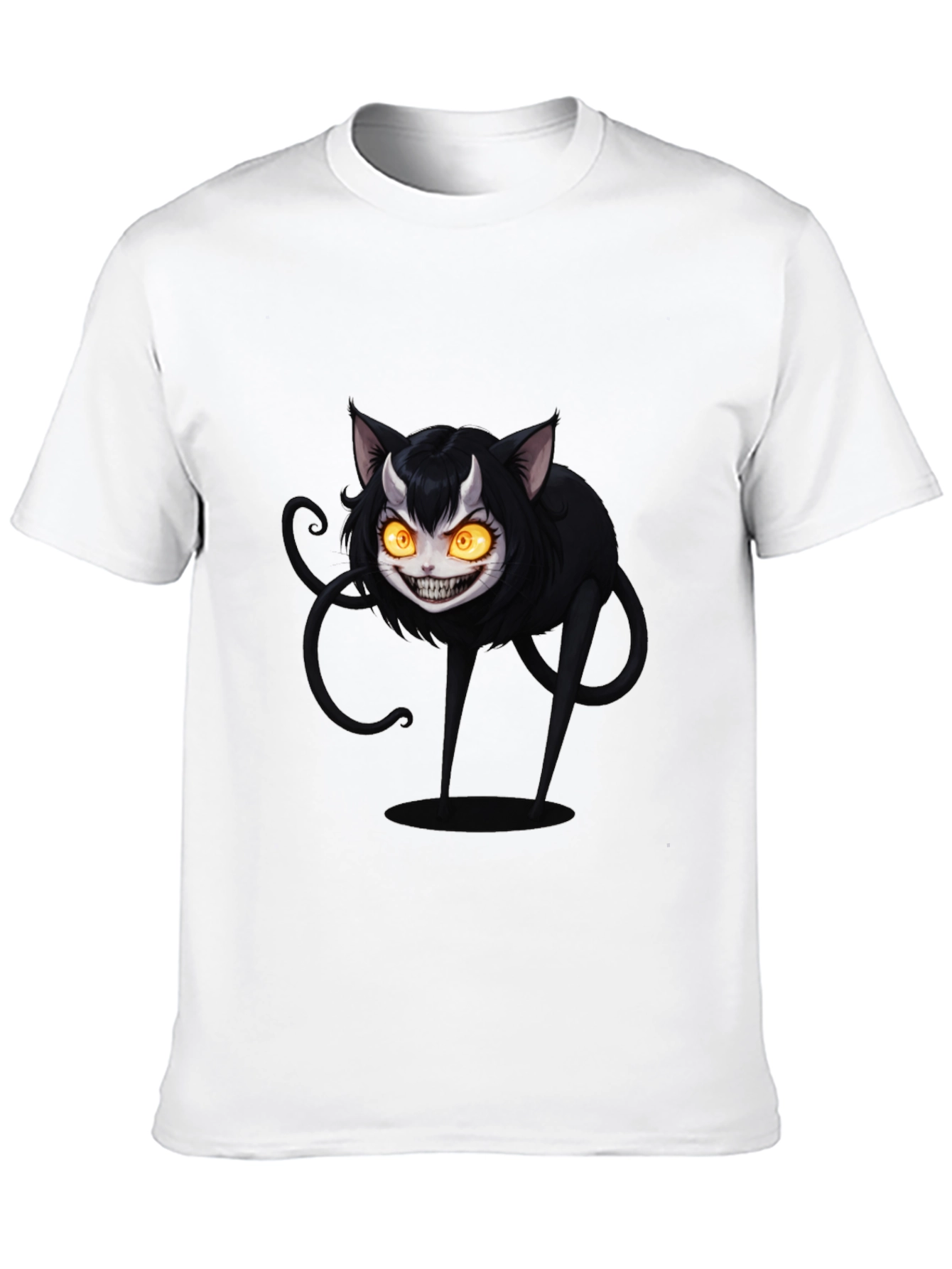 Mens Black T-Shirt - Creepy Cat Design